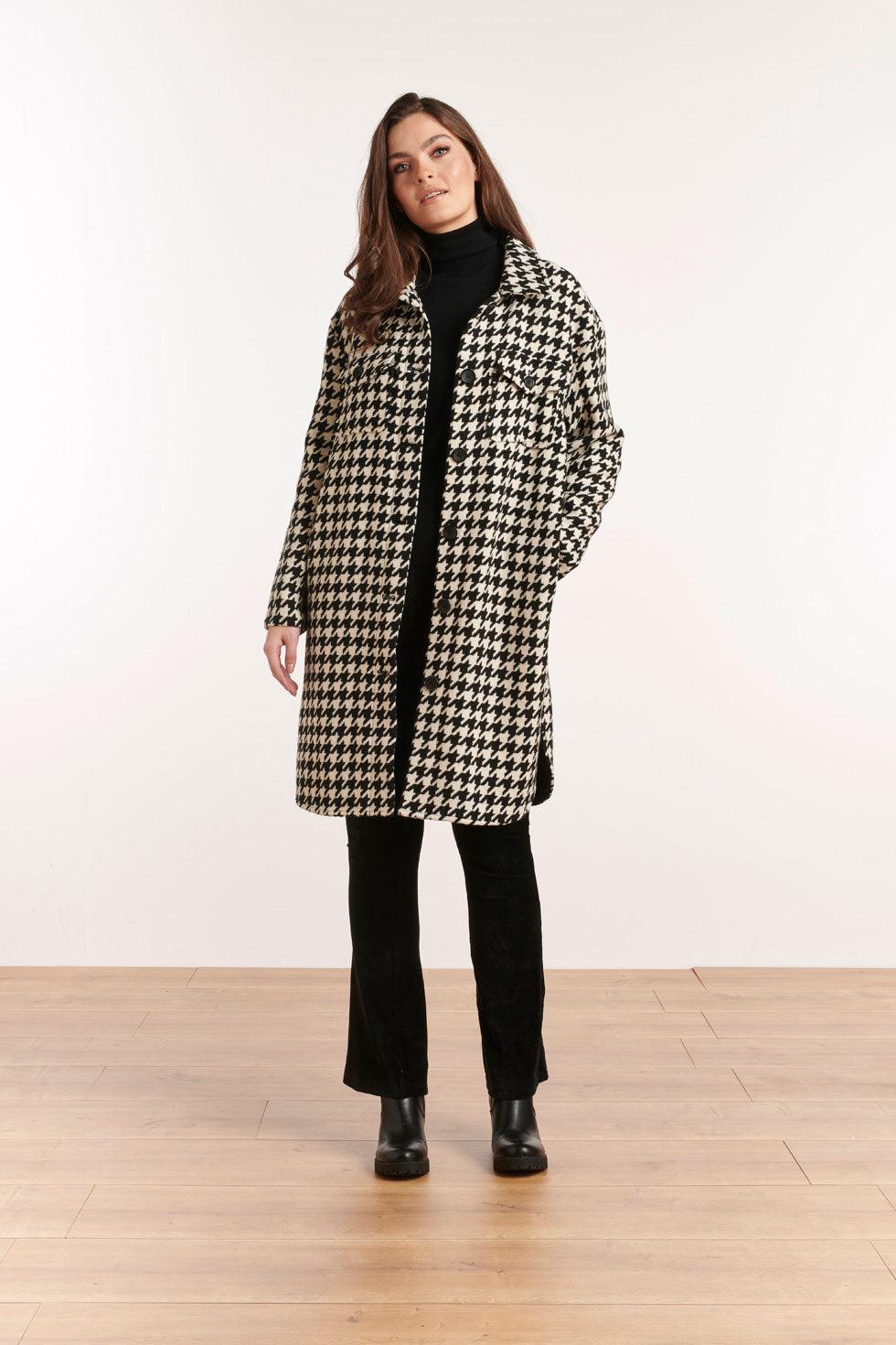 22565 Pied De Poule Print Half Lange Jas