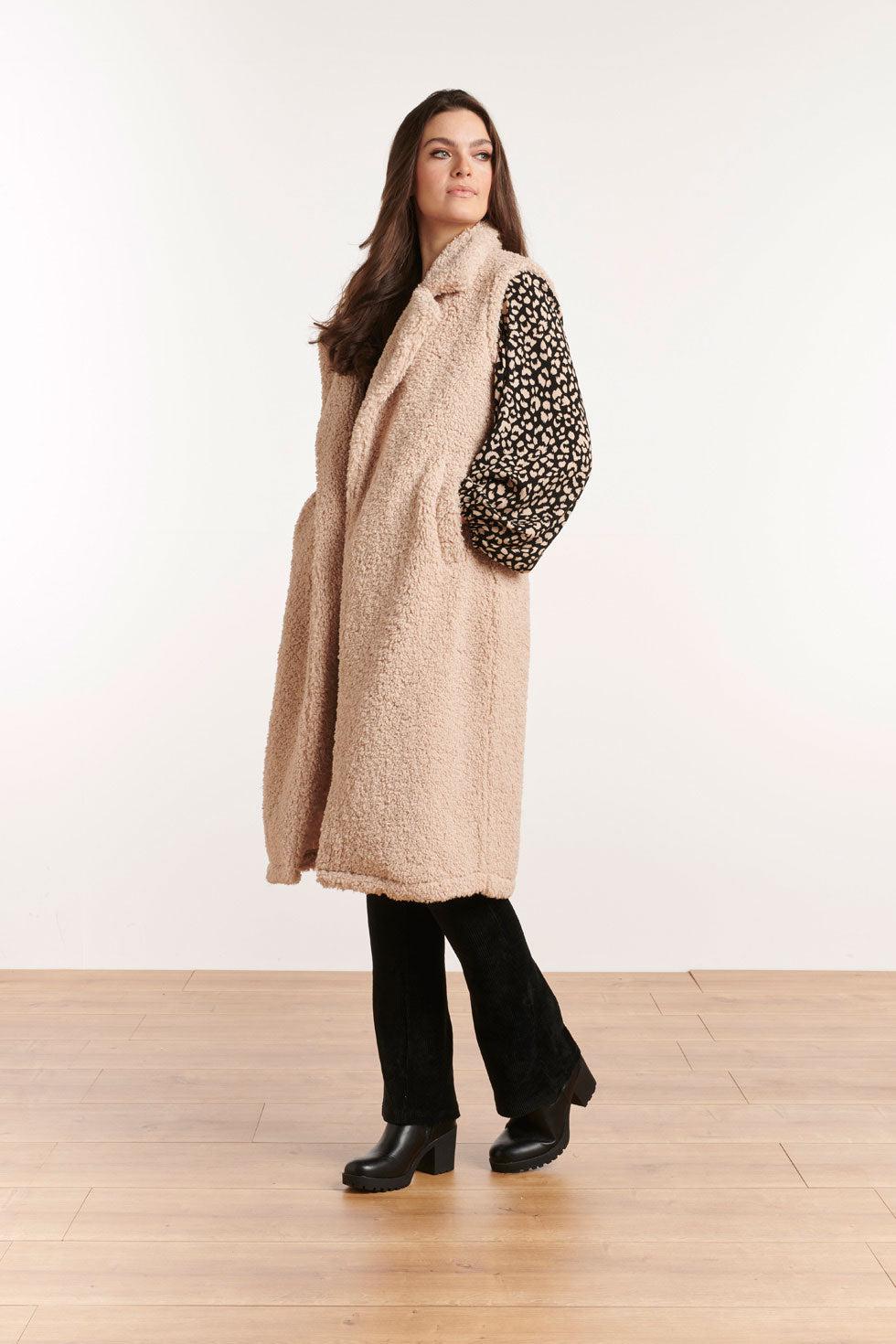 22577 Teddy Gilet Jas Lang Beige