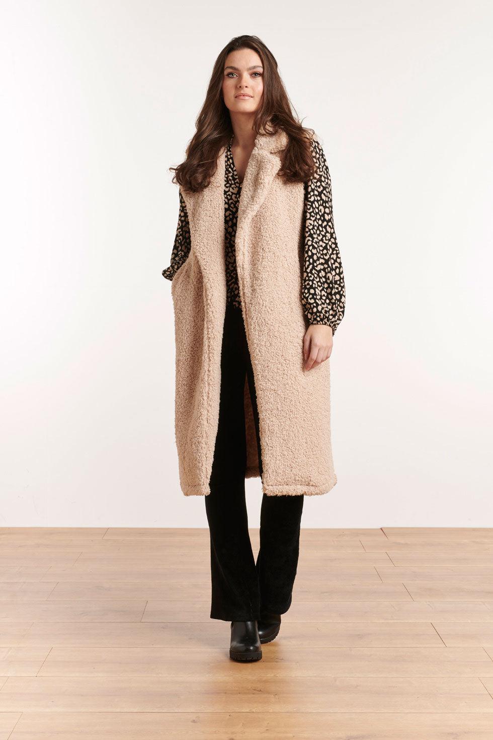 22577 Teddy Gilet Jas Lang Beige