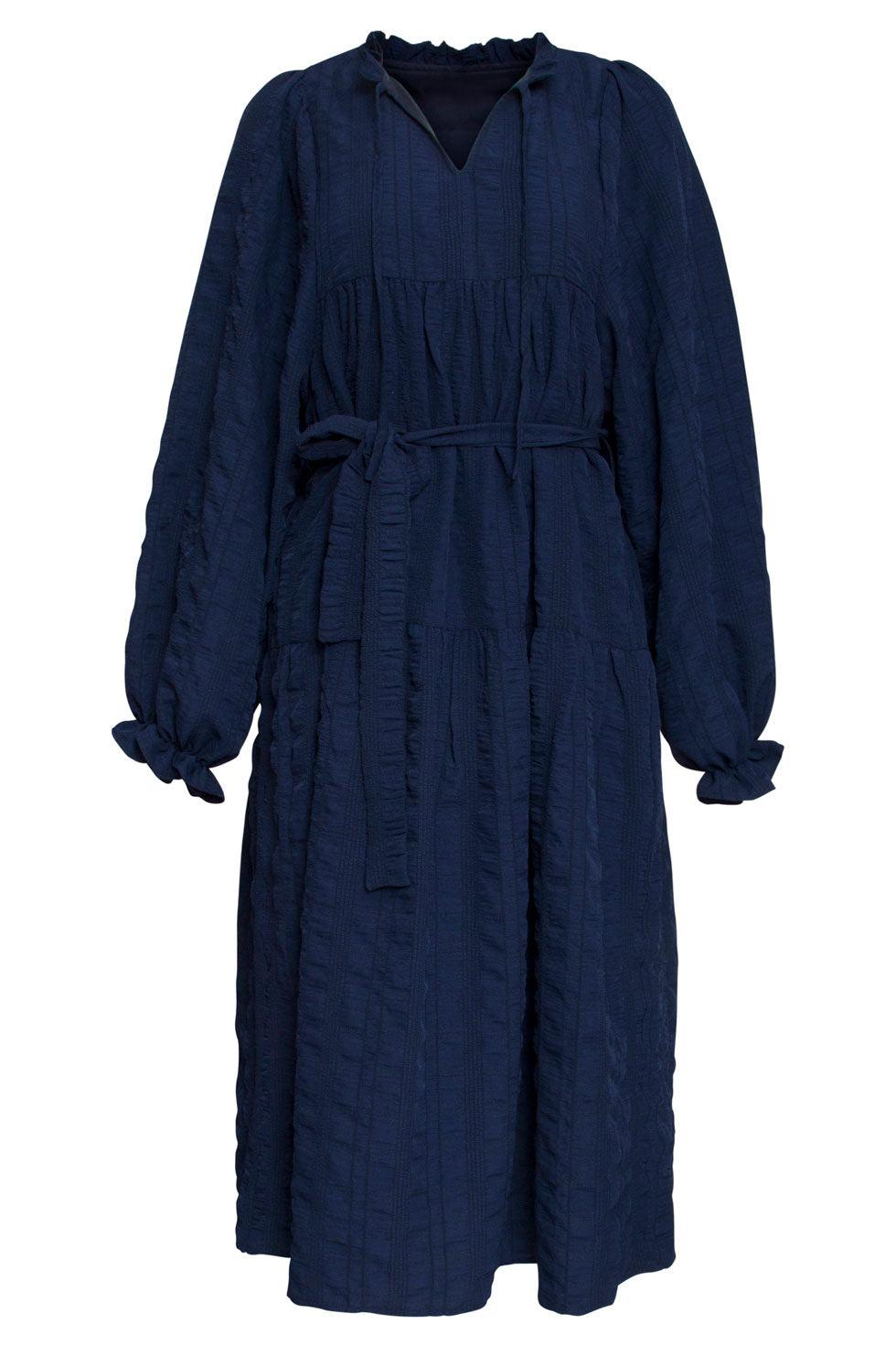 22579 Midi Jurk Boho Pofmouw Blauw