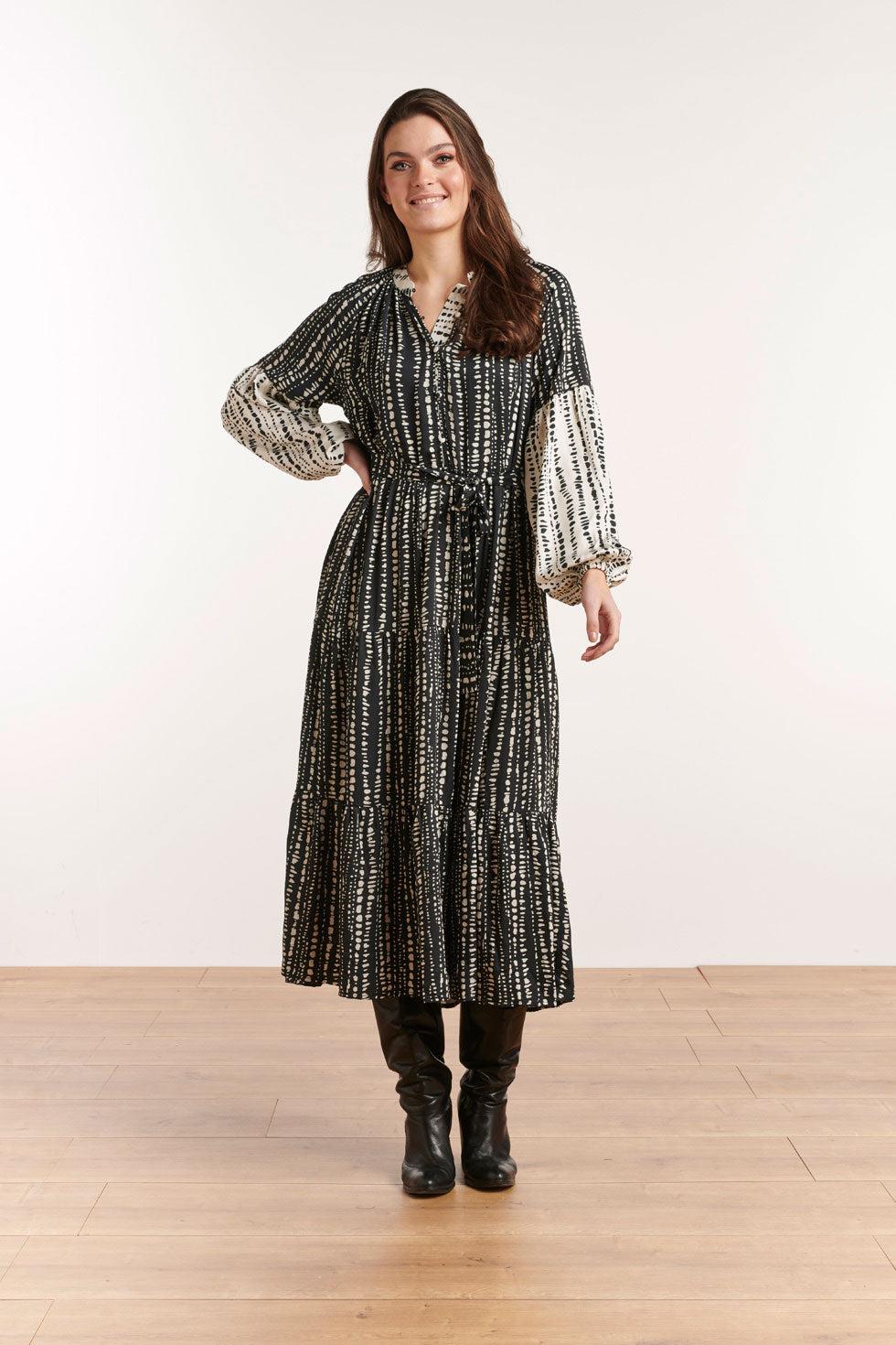 22614 Maxi Jurk Mix & Match Pofmouwen