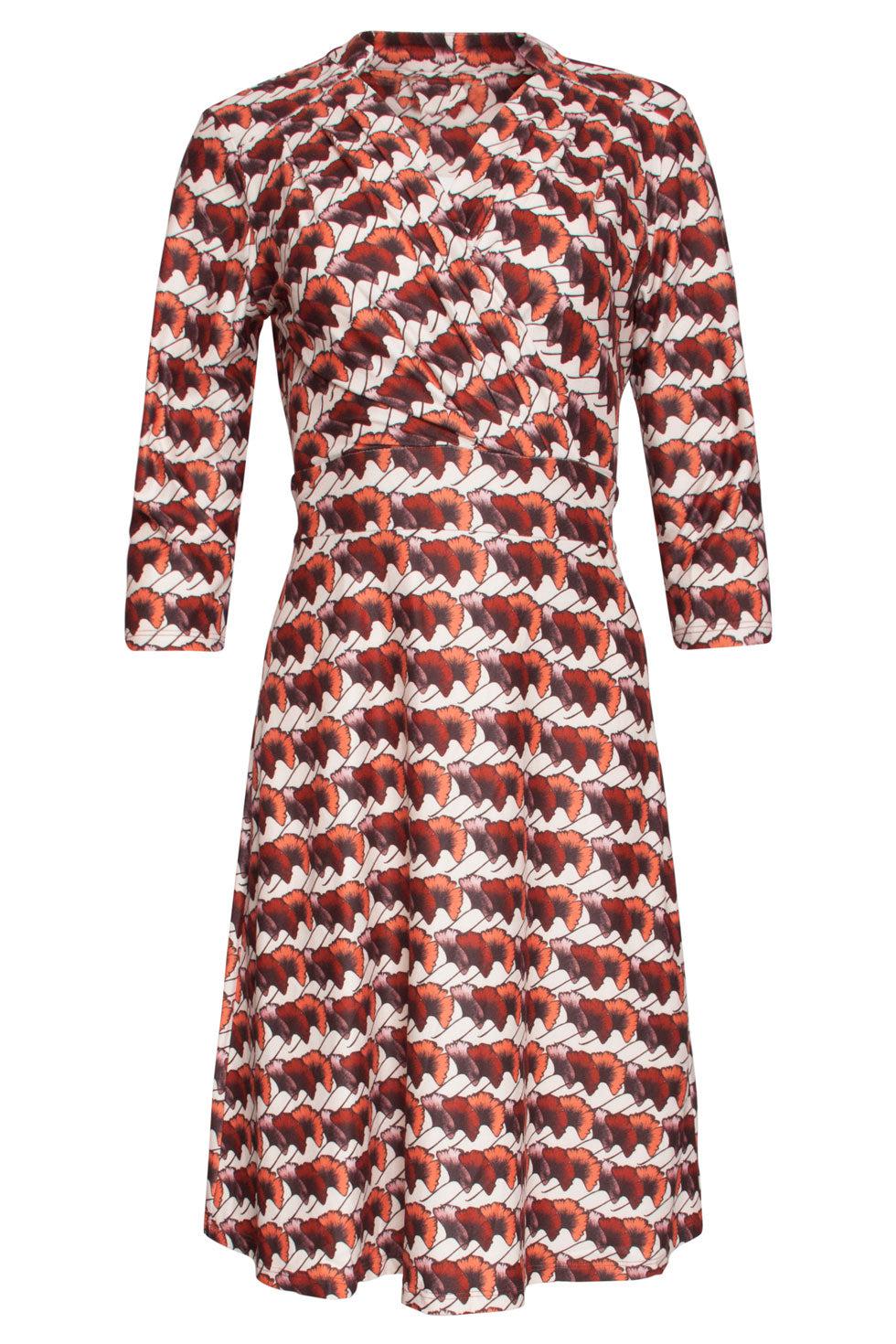 22616 Stretch Jurk Overslag Retro Print