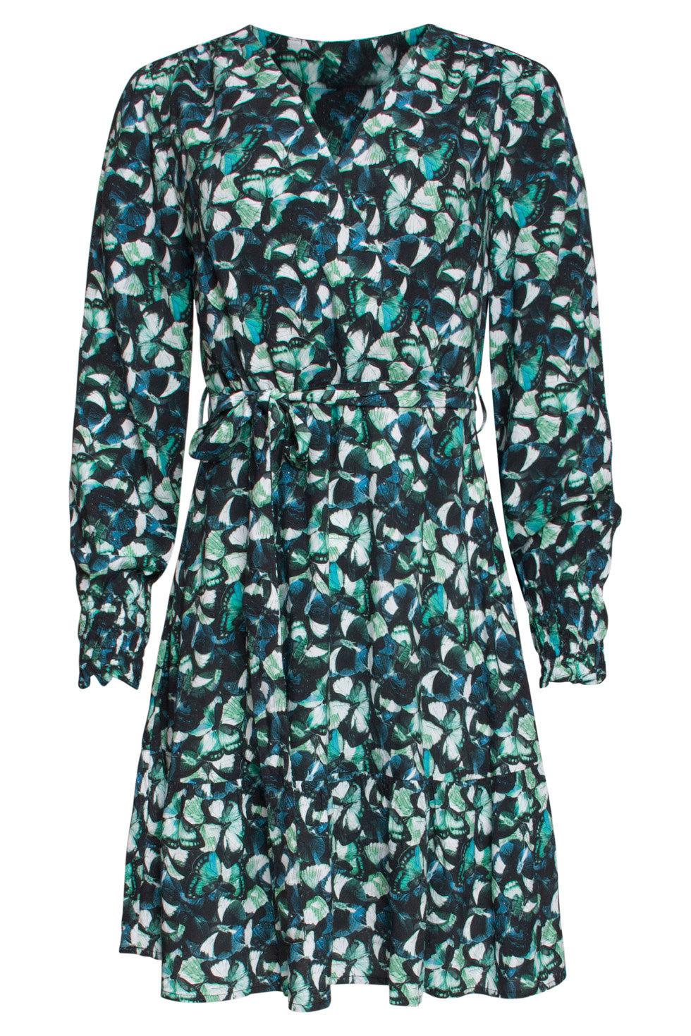22631 Jurk Vlinder Print Blauw/Groen Ecovero