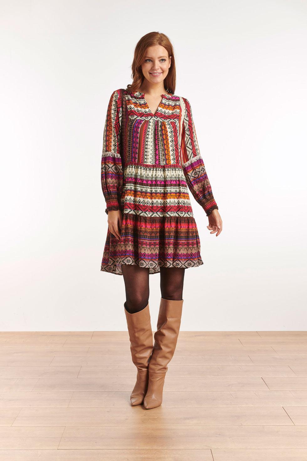 22649 Jurk Lange Mouwen Print Aztec Ecovero