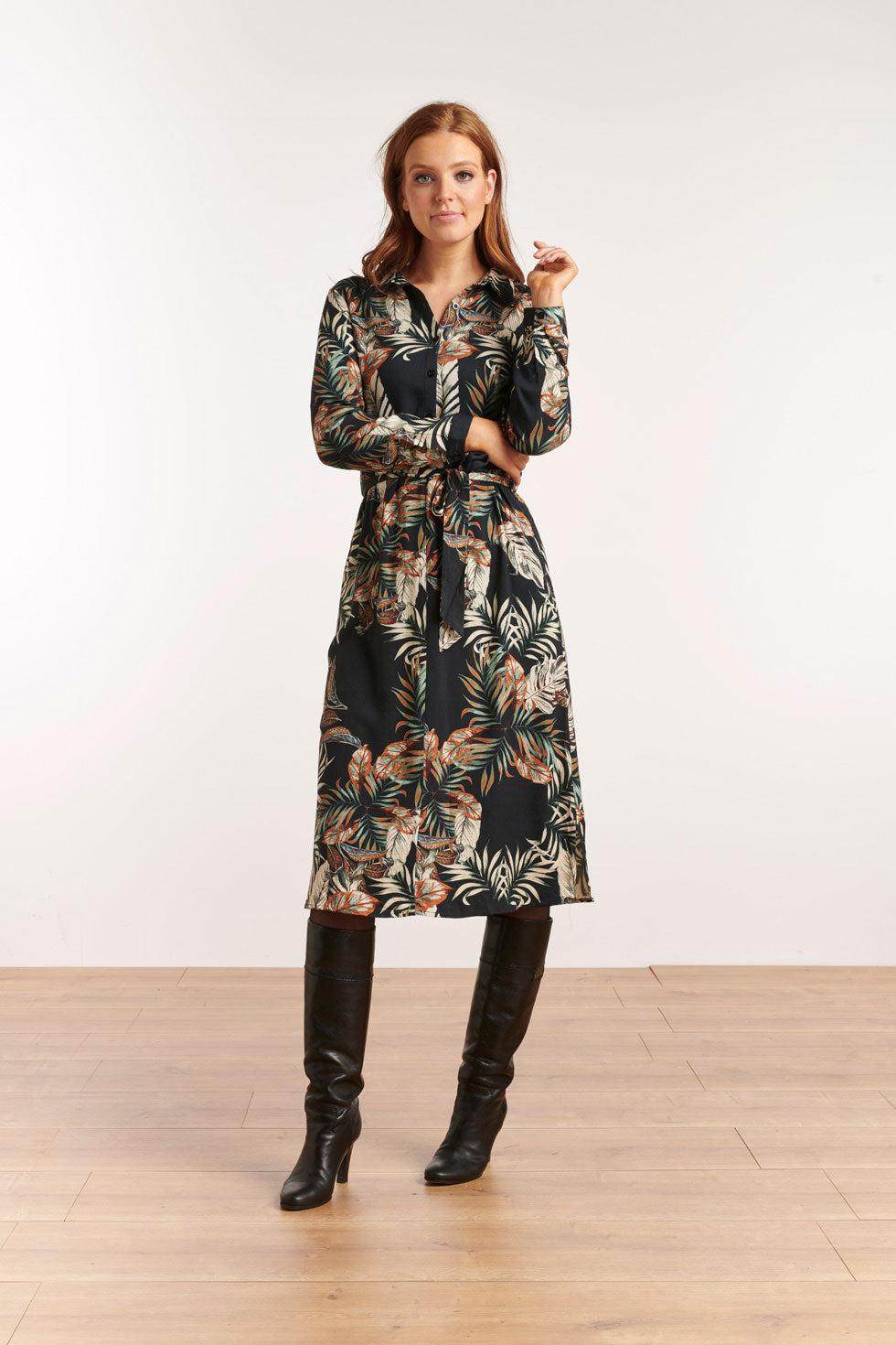 22651 Blousejurk Print Bladeren