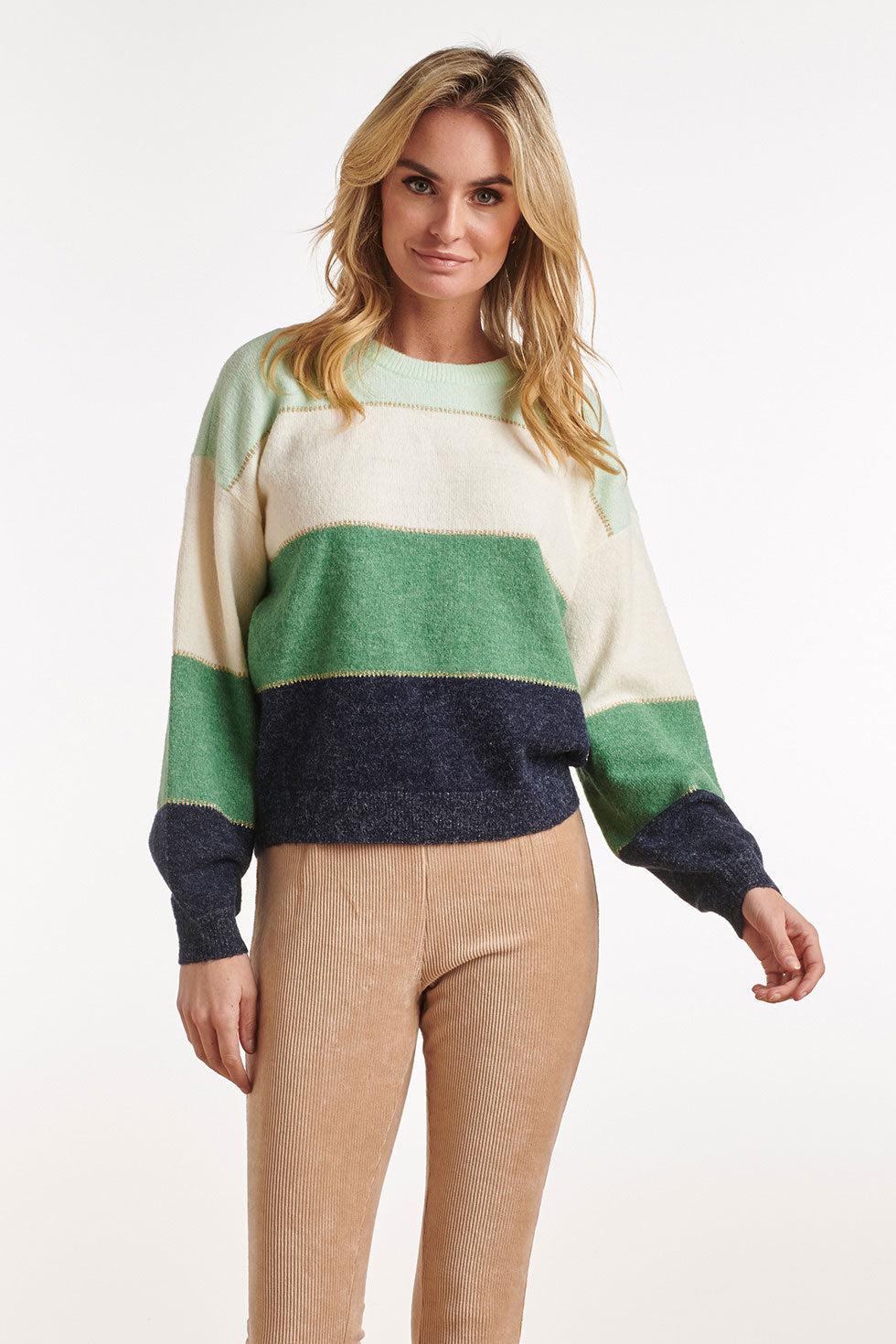 22684 Gestreepte Trui Lurex Groen/Wit