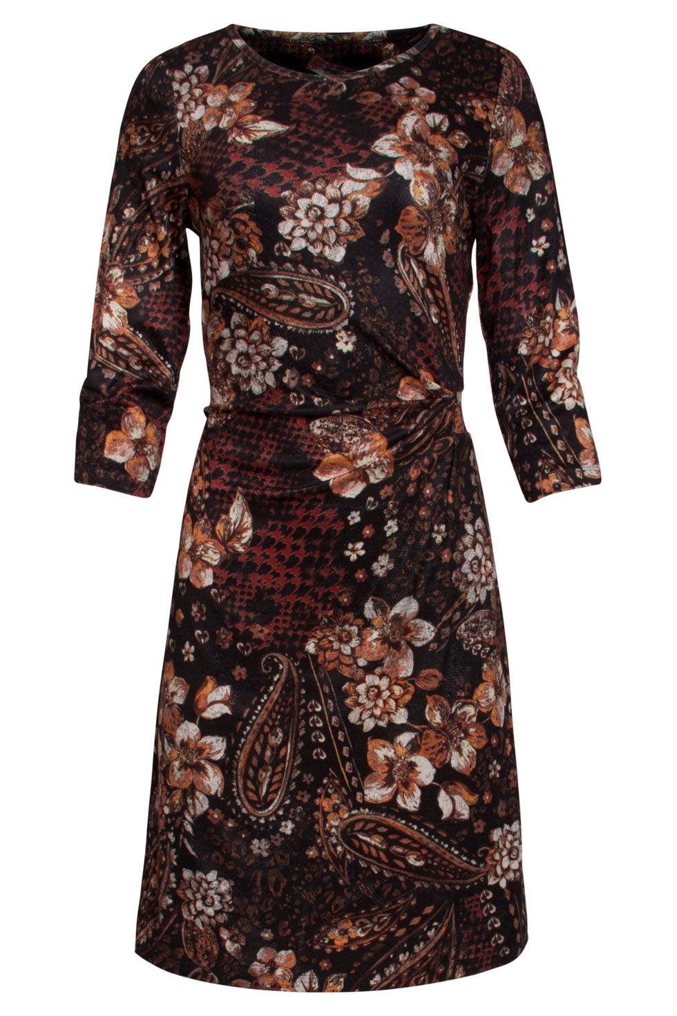 22708 Paisley Print Stretch Jurk Driekwart Mouw