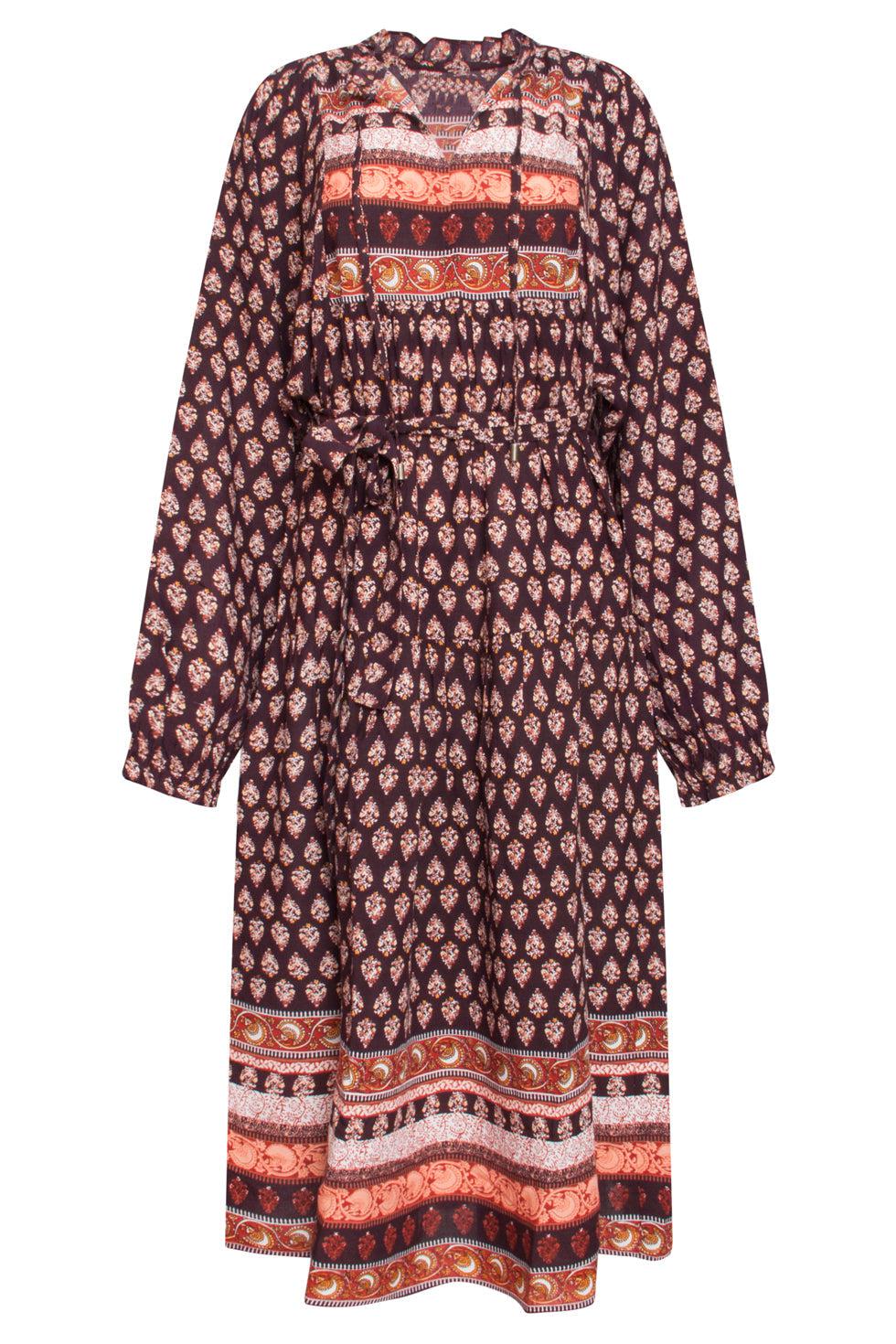 22714 Maxi Jurk Boho Viscose Rayon Ornament Print