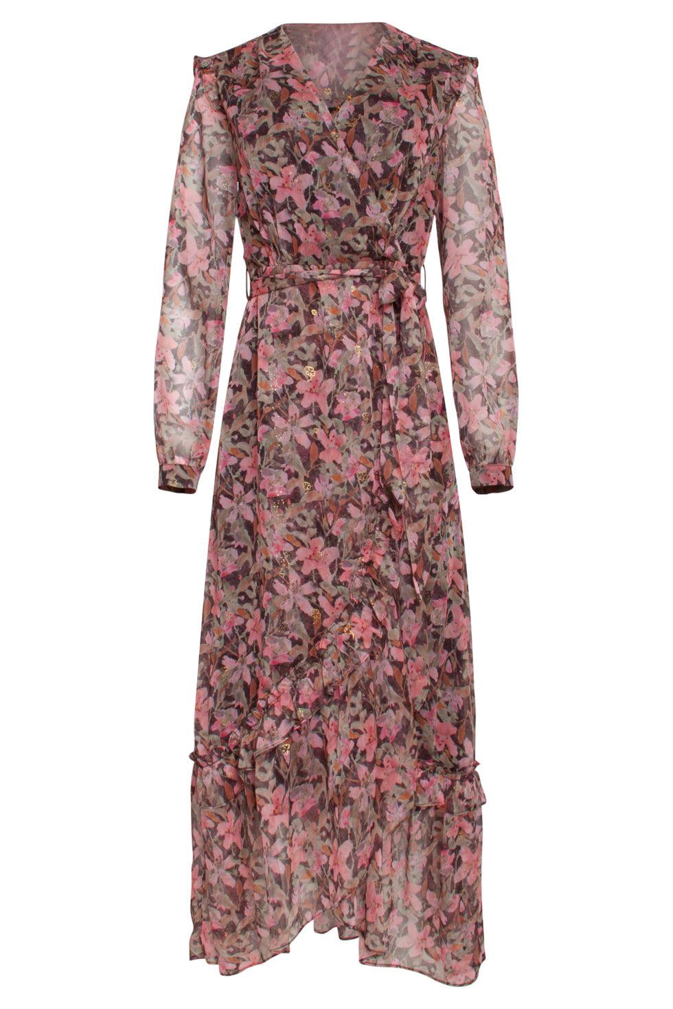 22805 Chiffon Maxi Jurk Met Bloemenprint