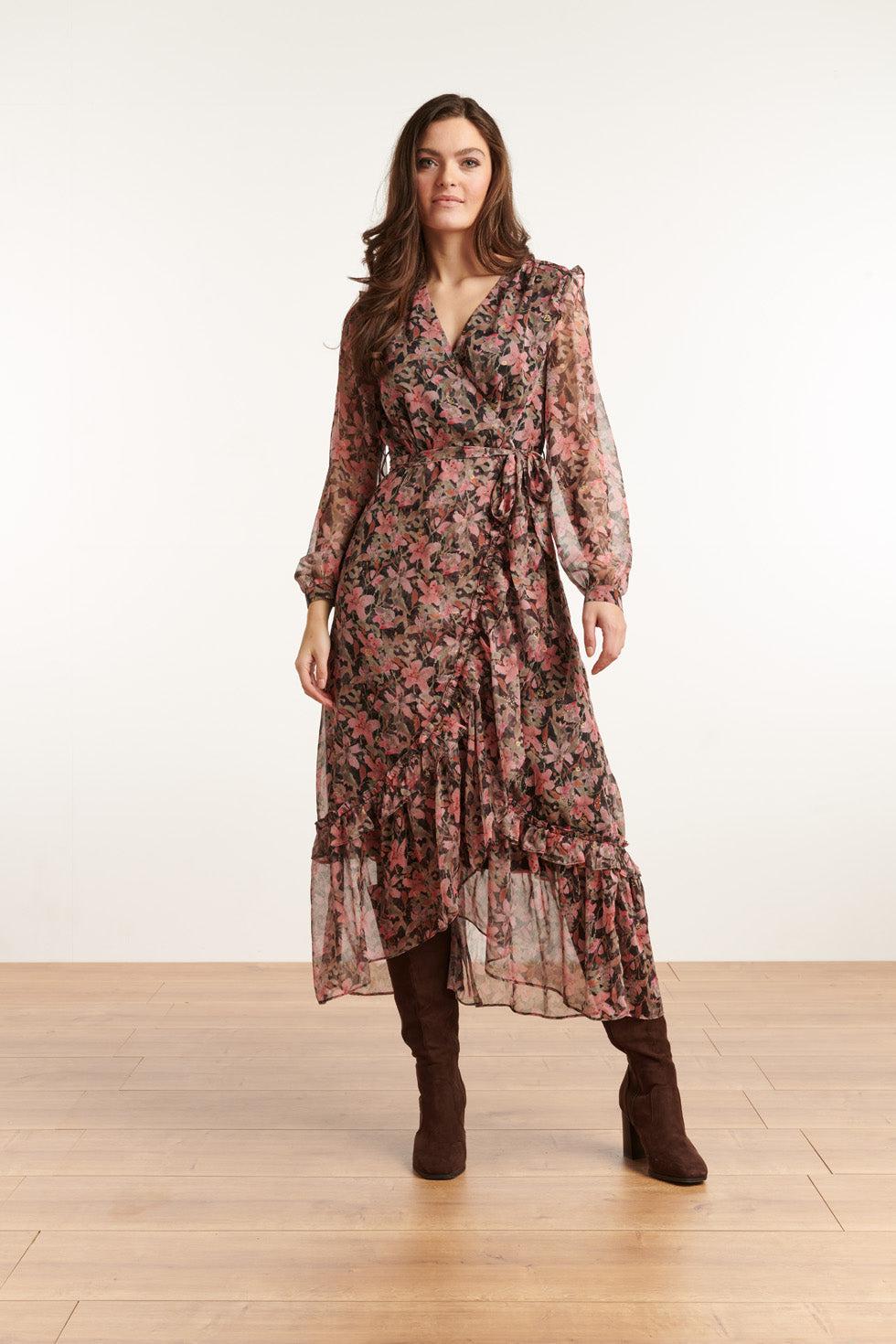 22805 Chiffon Maxi Jurk Met Bloemenprint