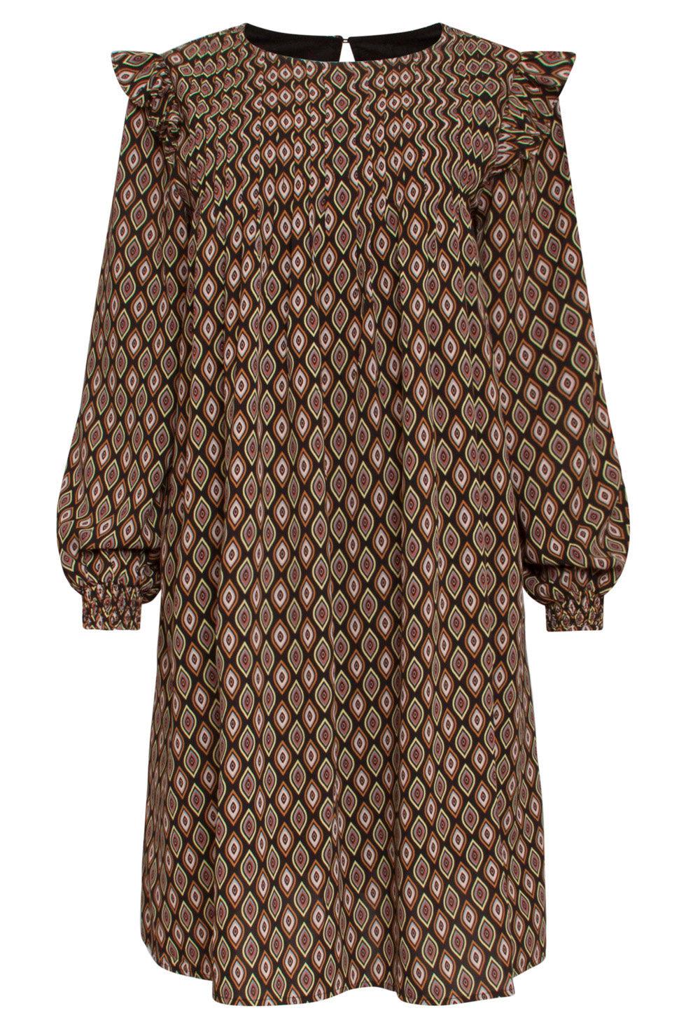 22815 Ruffle Jurk Met Grafische Print