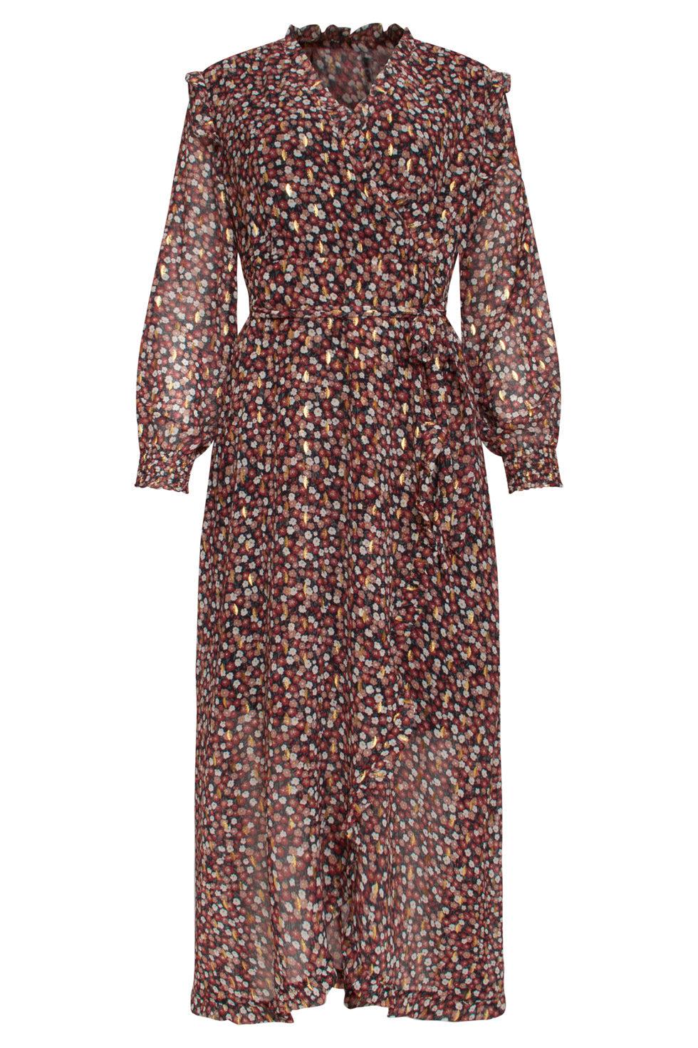 22822 Maxi Ruffle Jurk Met Bloemenprint