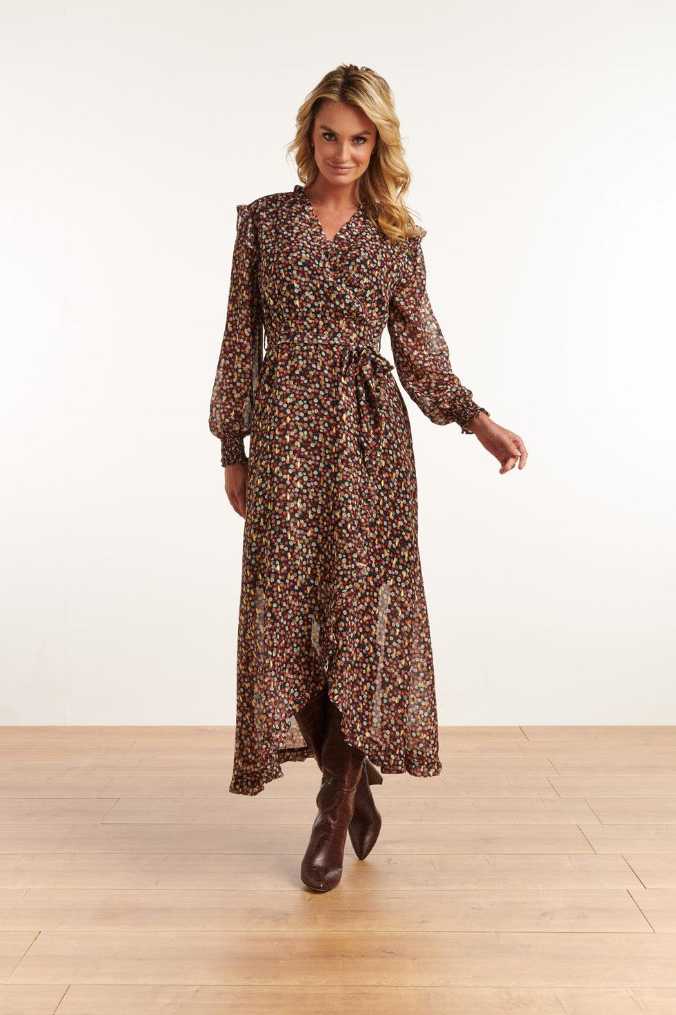 22822 Maxi Ruffle Jurk Met Bloemenprint