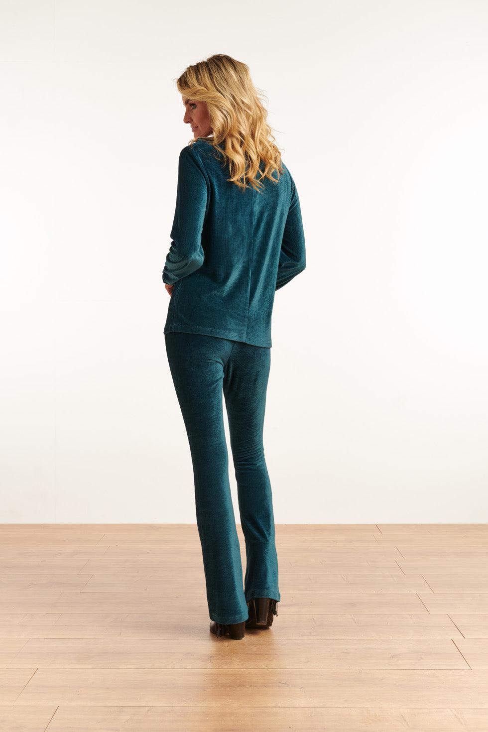 22830 Flared Broek Met Rib Fluweel In Petrol