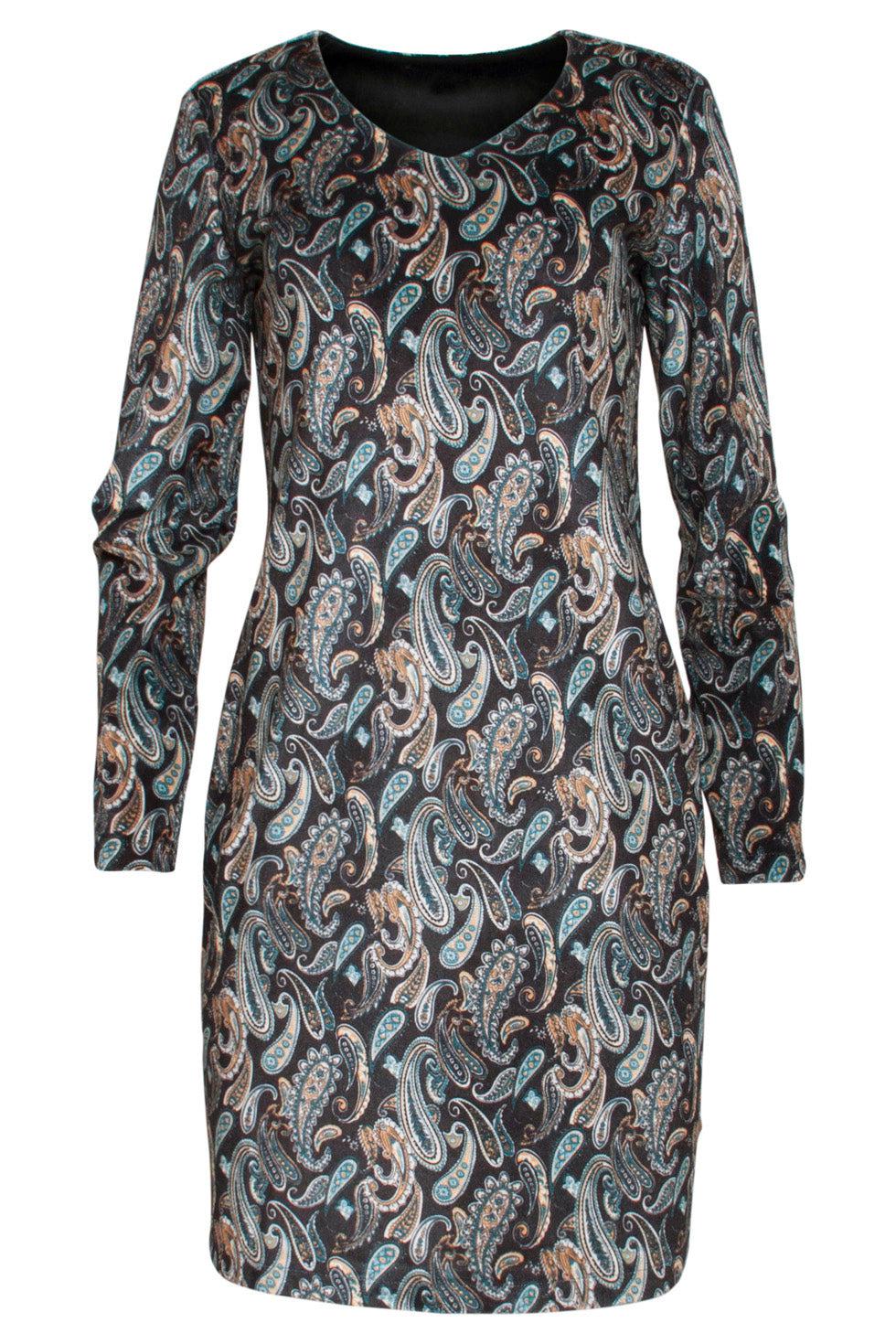 22856 Stretch Jurk Met Fluweel Print