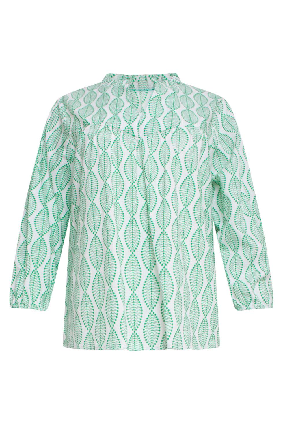 23003 Top Met Ornament Print100% Rayon | White-Green