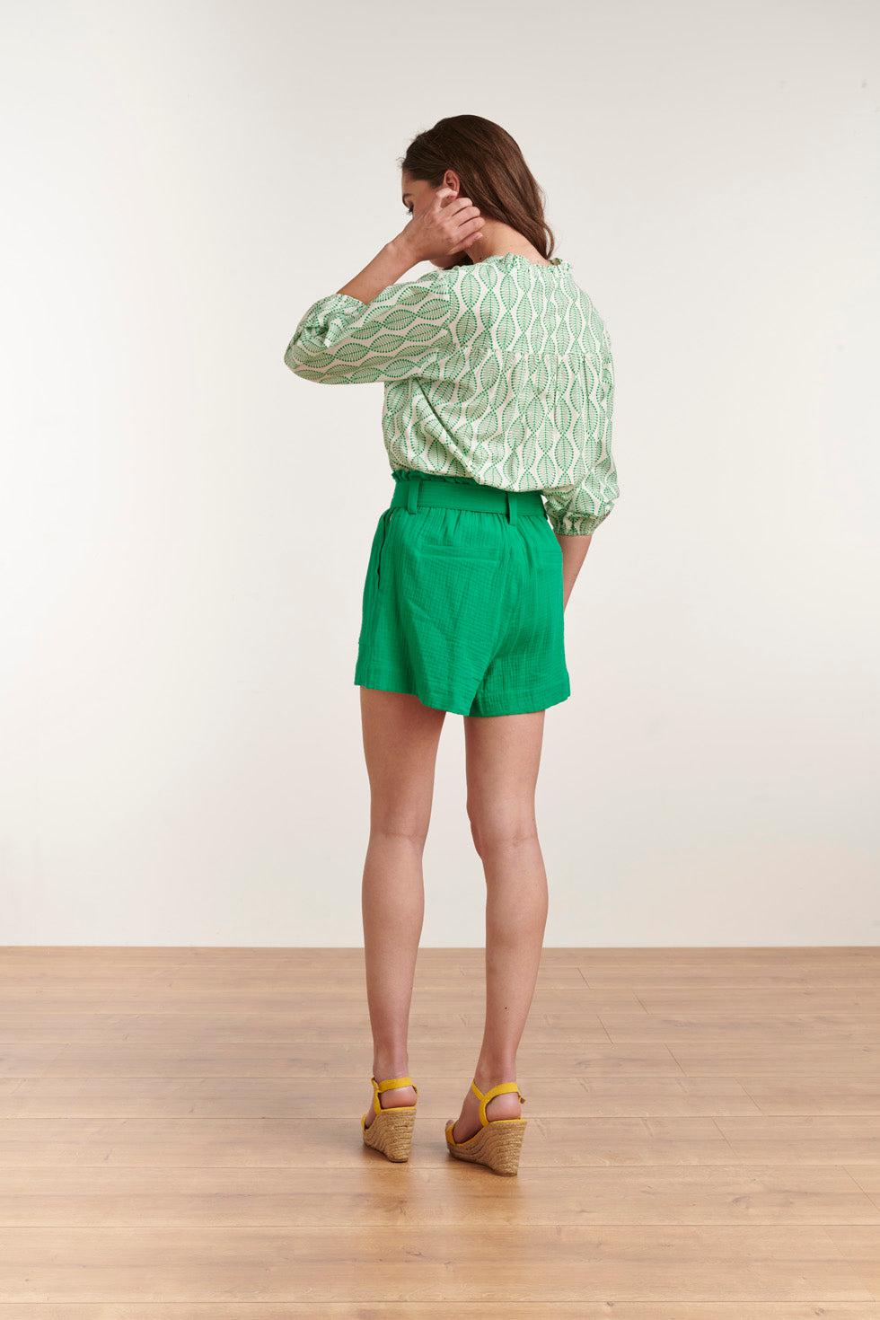 23003 Top Met Ornament Print100% Rayon | White-Green