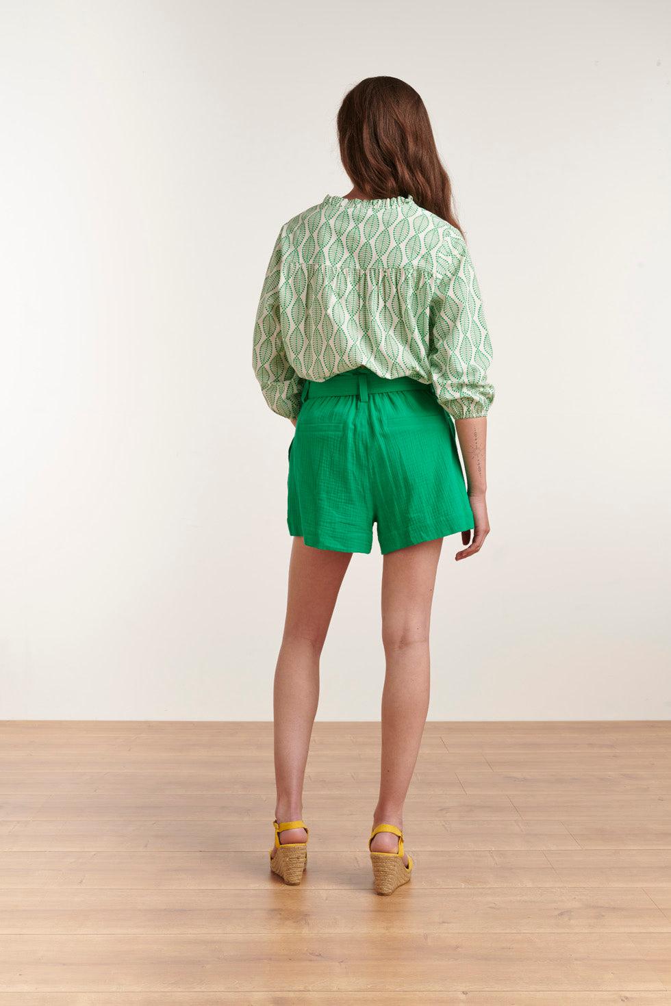 23003 Top Met Ornament Print100% Rayon | White-Green