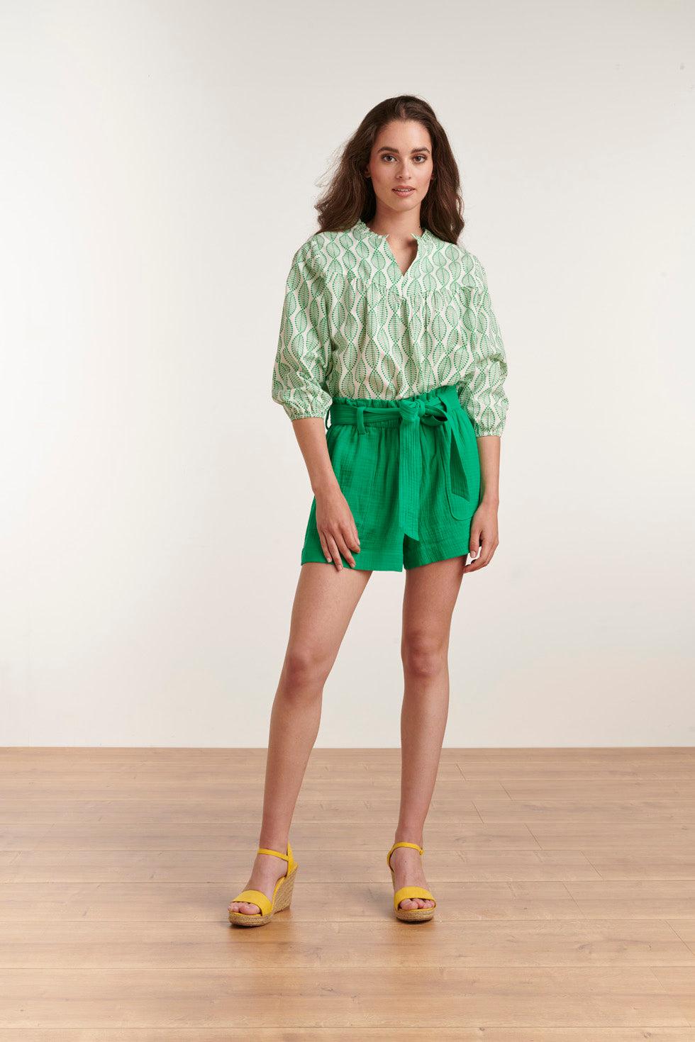 23003 Top Met Ornament Print100% Rayon | White-Green