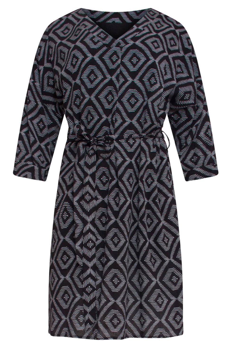23012 Marscha Jurk Losvallen Met Driekwart Mouw | Black-White