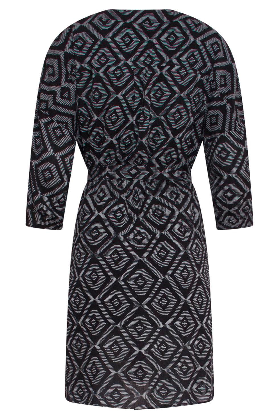 23012 Marscha Jurk Losvallen Met Driekwart Mouw | Black-White