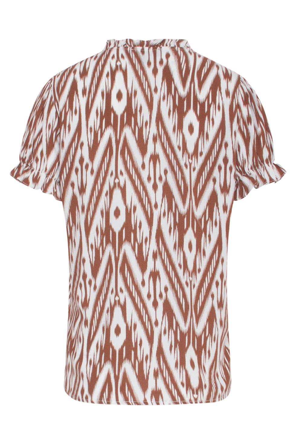 23015 Stijlvolle Losvallende Top Met Aztec-Printv-Hals - / Alianne Top | White-Brown