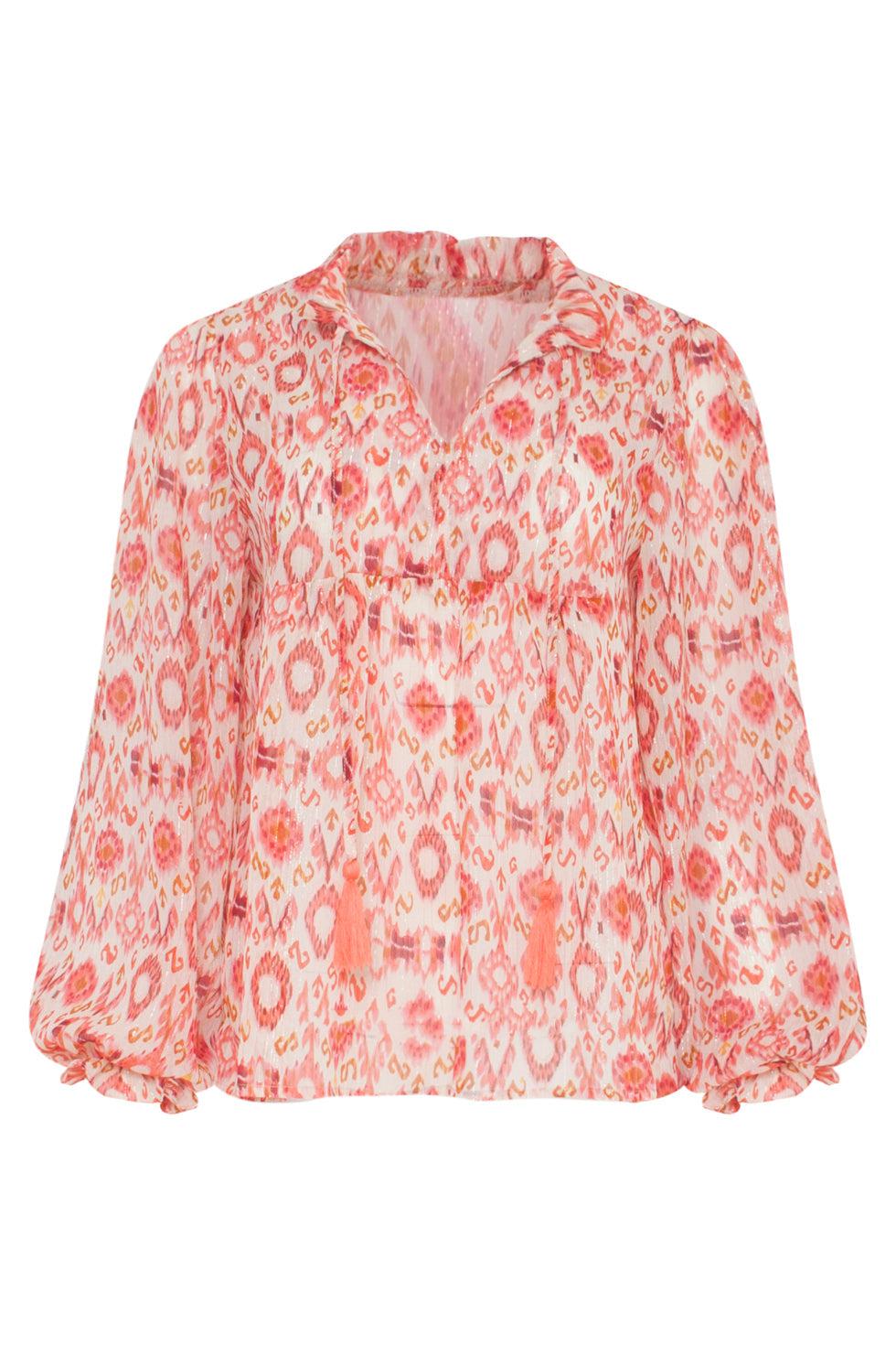 23028 Losvallende Top Met Pofmouwen - Aztec Printbrique | Muticolour