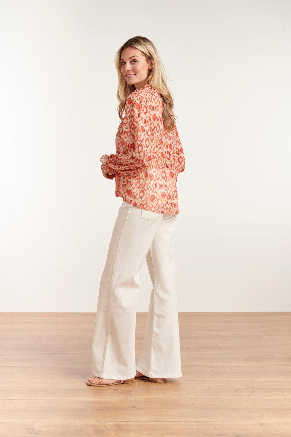 23028 Losvallende Top Met Pofmouwen - Aztec Printbrique | Muticolour