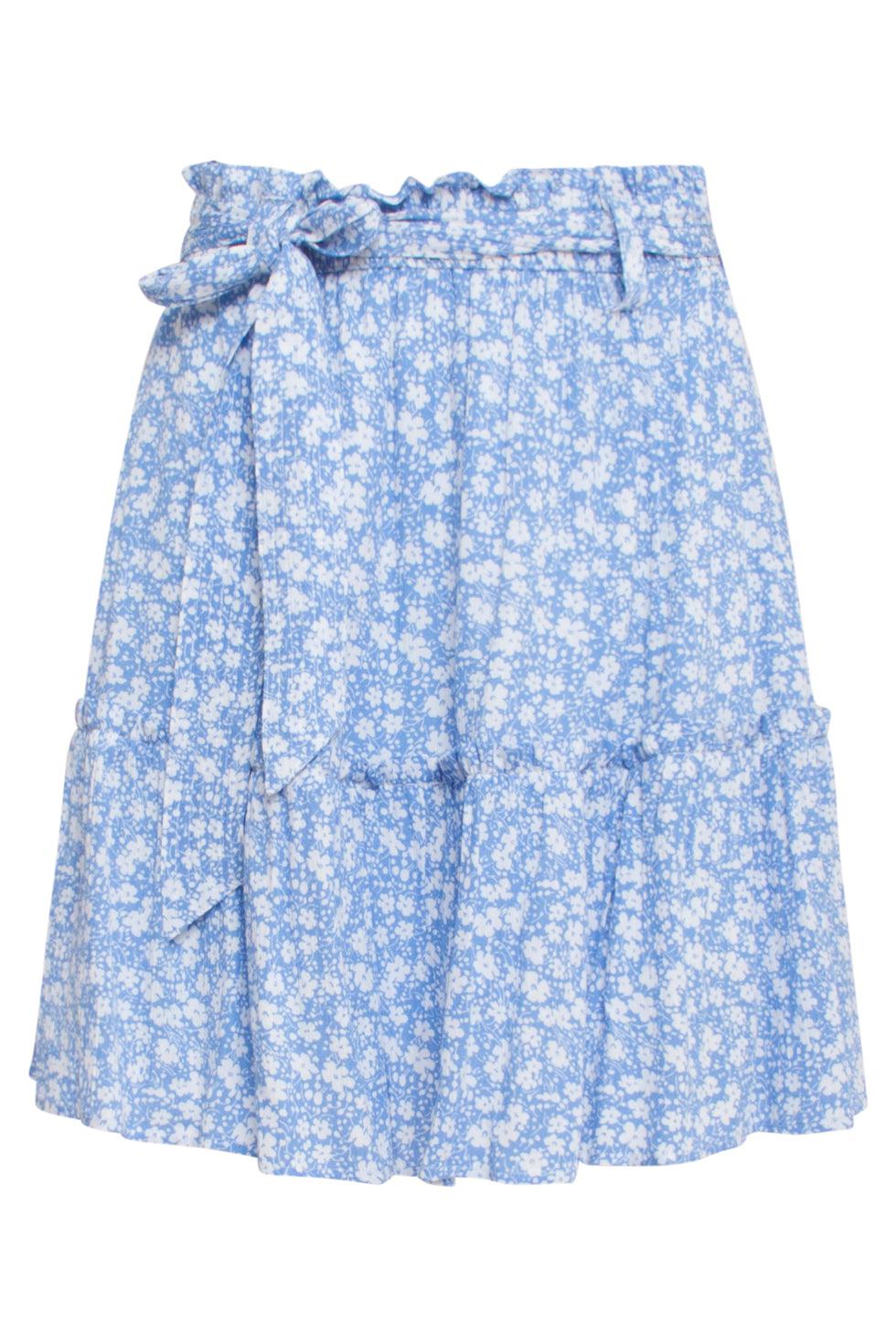 23034 Losvallende Rok Met Ceintuurlicht- Bloemenpatroon | Light Blue-White