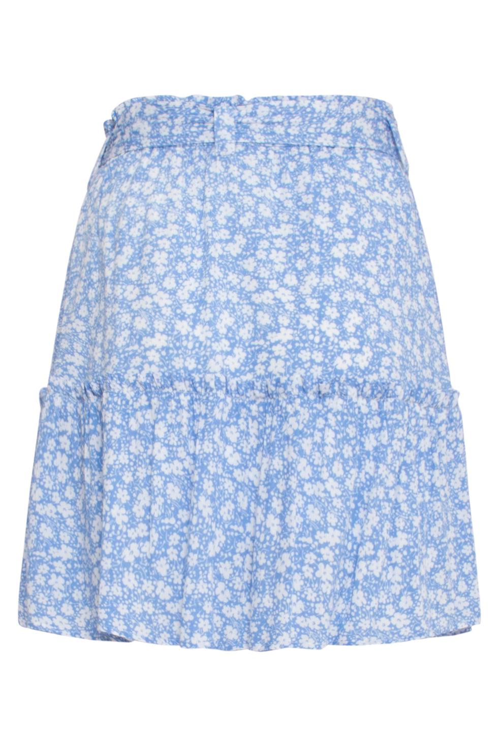 23034 Losvallende Rok Met Ceintuurlicht- Bloemenpatroon | Light Blue-White