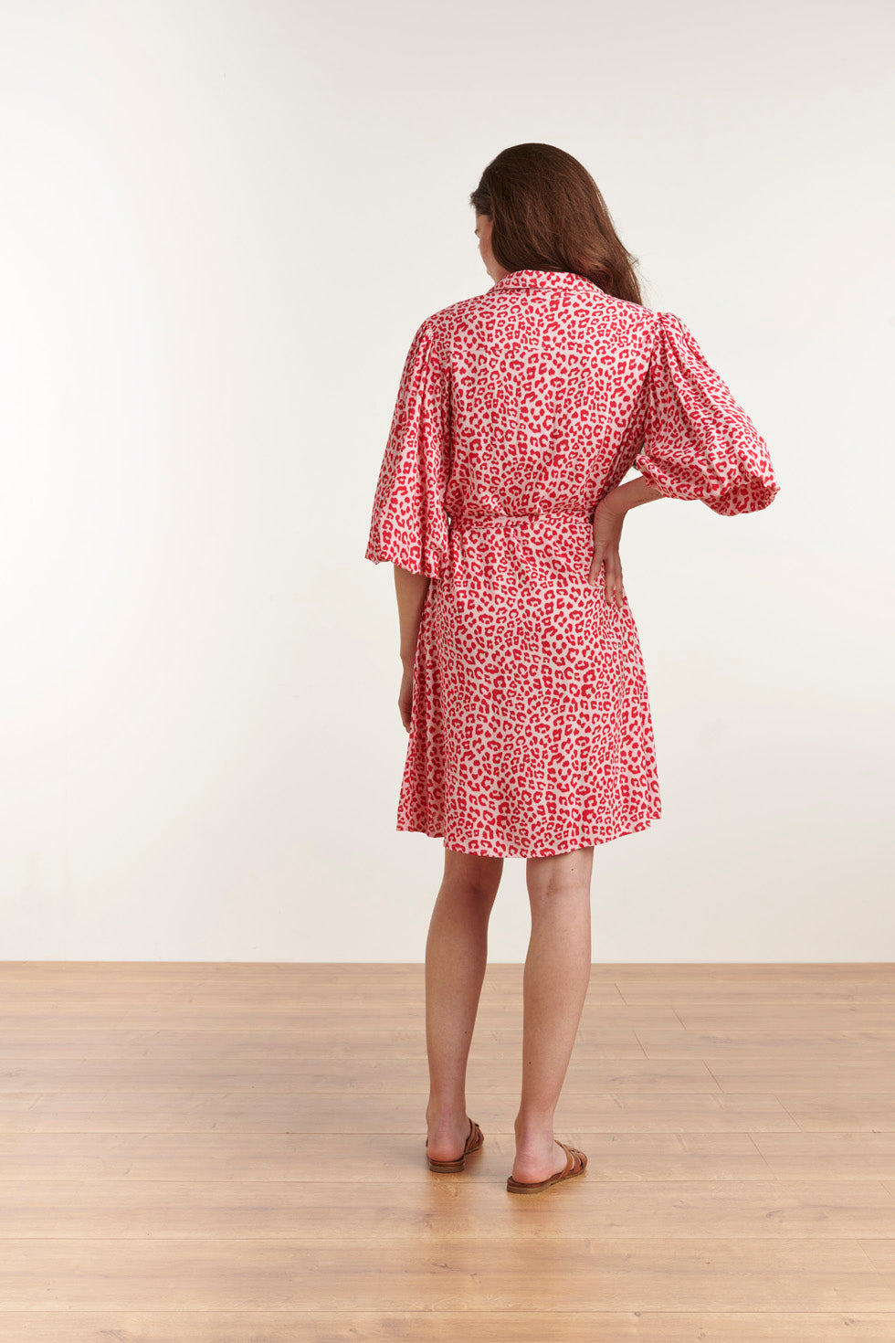 23039 Women'S Stylish Casual Pink Red Collar Shirt Dress | Pink-Red