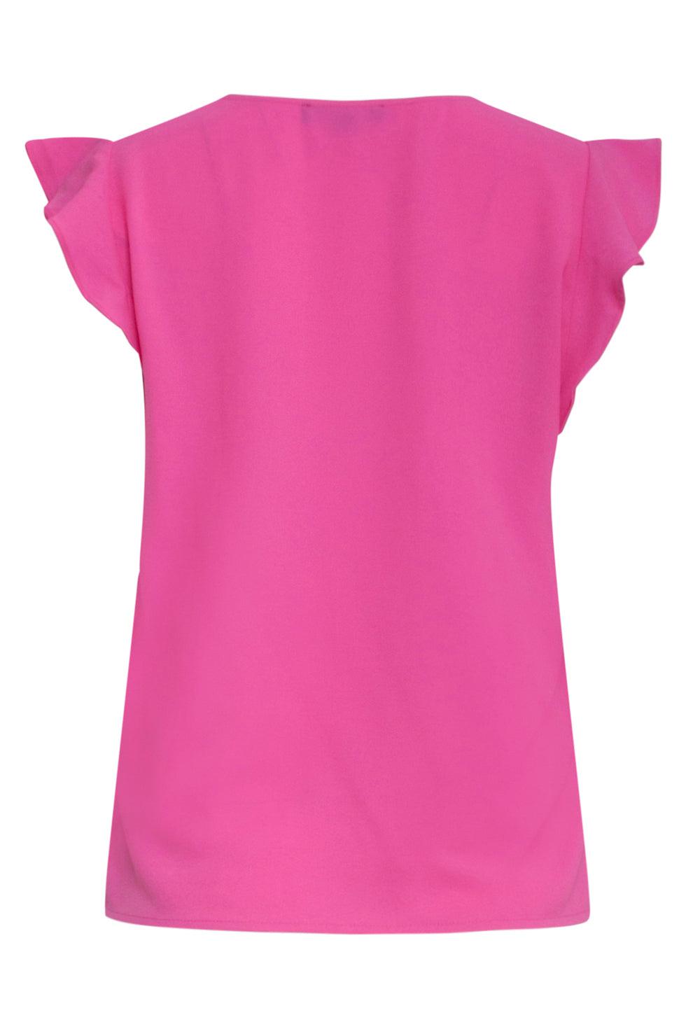 23047-420 Casual Topfuchsia Met Ruffle Mouw | Pink