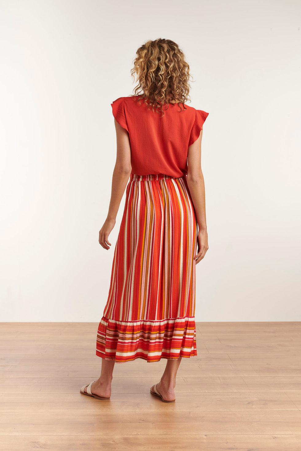 23047-743 Dames Casuele Korte Mouw V Hals Bloesje | Brique