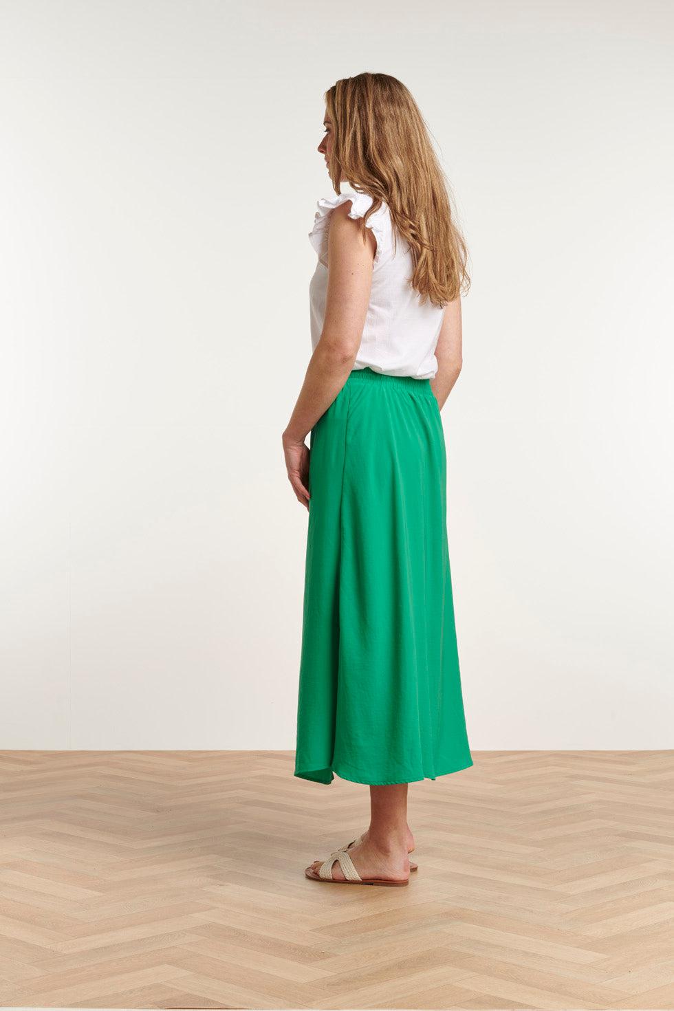 23048-530 Midi Damesrok Met Zijsplit | Green