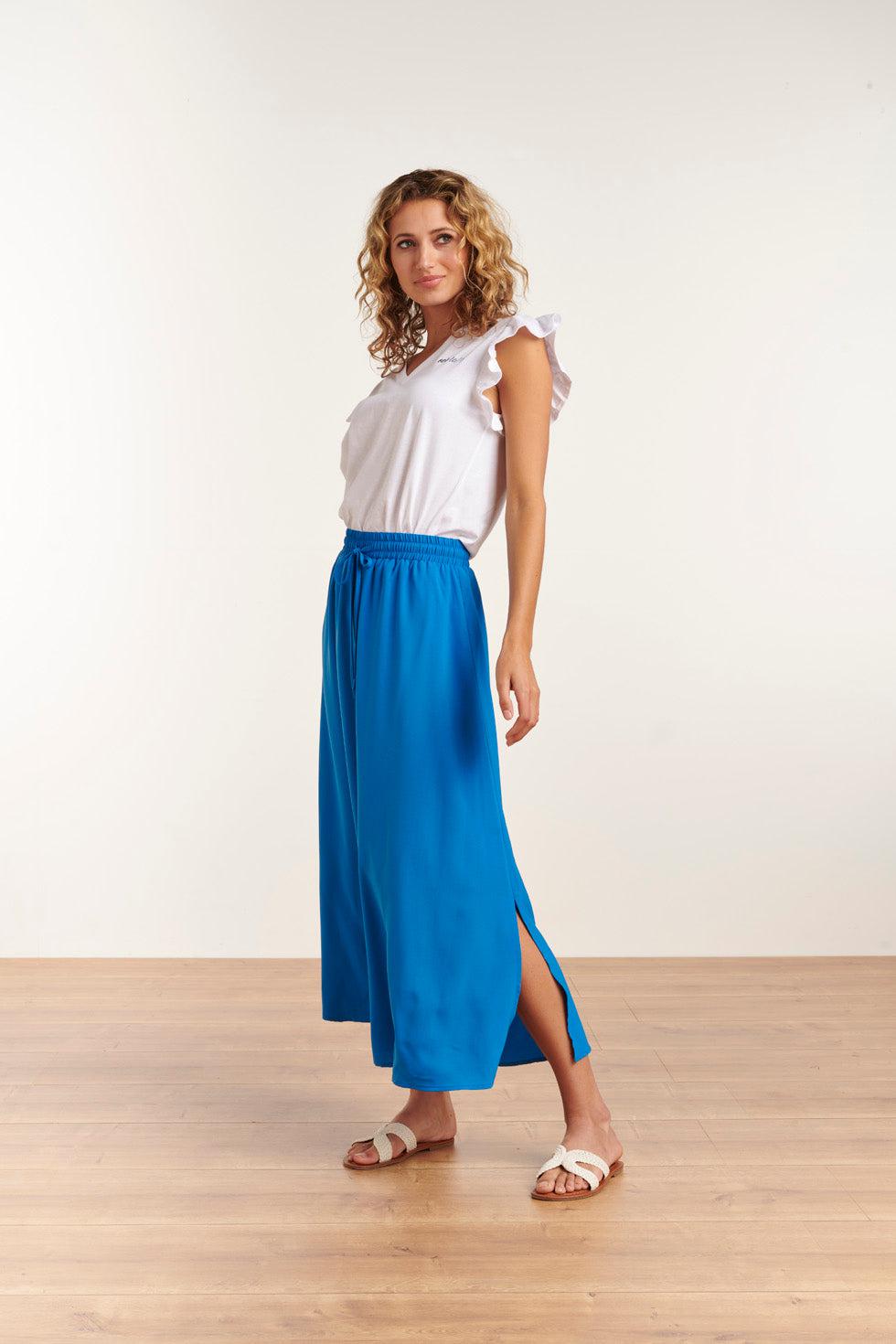 23048-625 Midi Damesrok Met Zijsplit | Blue