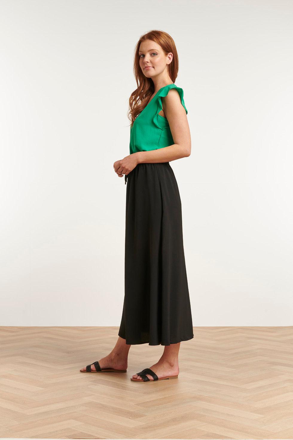 23048-999 Midi Damesrok Met Zijsplit | Black