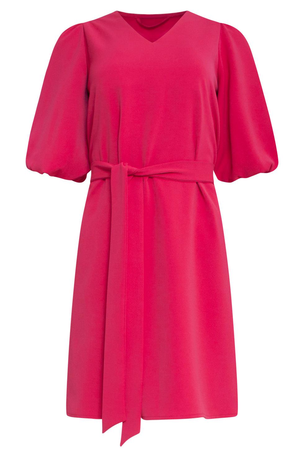 23052-445 Elegante Jurk Met Pofmouwriemuni V-Hals Jurk | Fuchsia