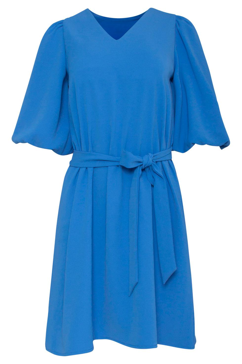 23052-625 Elegante Jurk Met Pofmouwriemuni Mini Jurk | Blue
