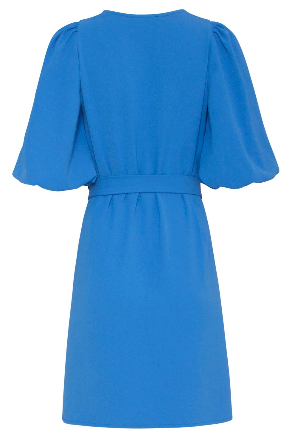 23052-625 Elegante Jurk Met Pofmouwriemuni Mini Jurk | Blue