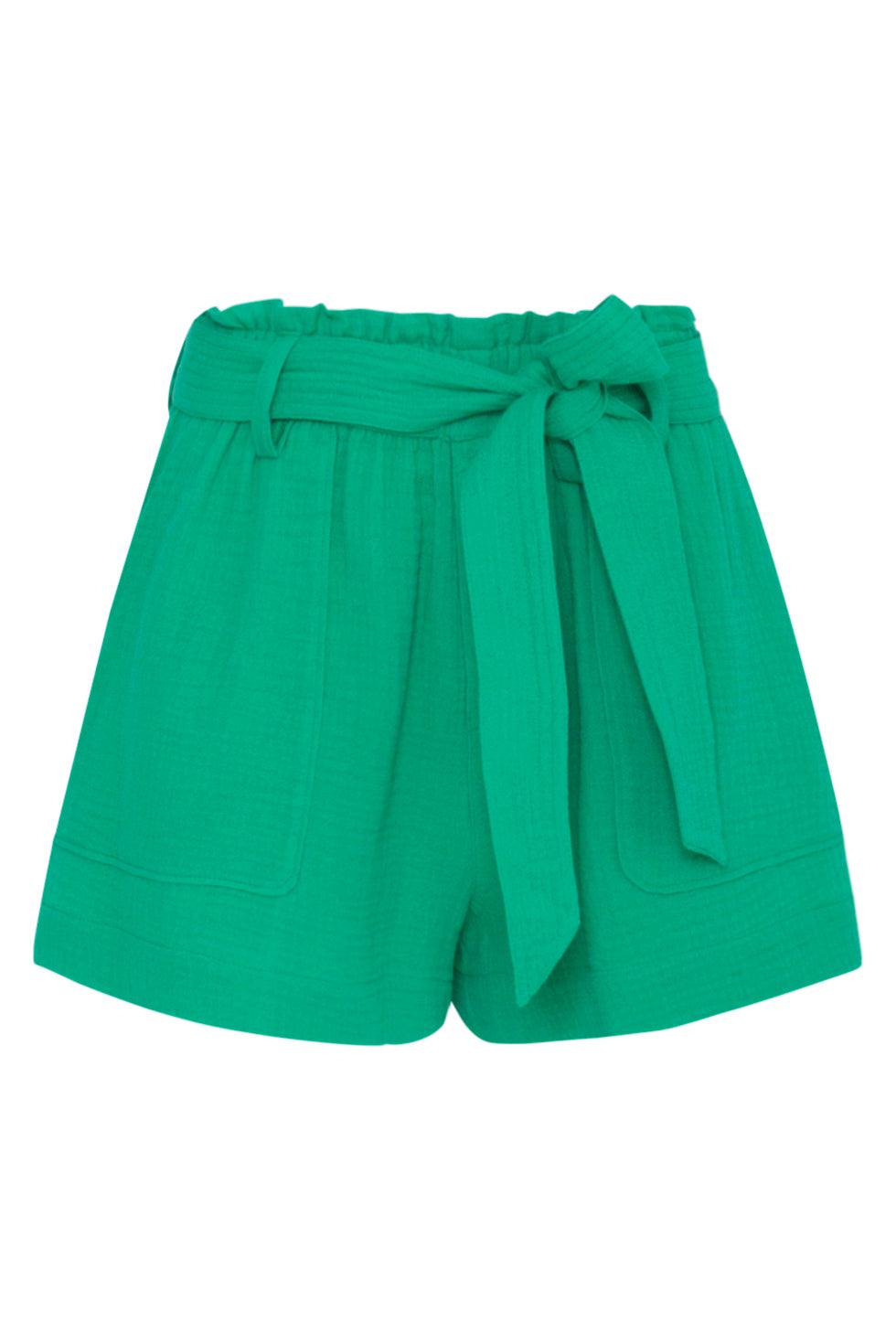 23053-530 Versatile High Waist Fit Sash Tie Front Mini Shorts | Green