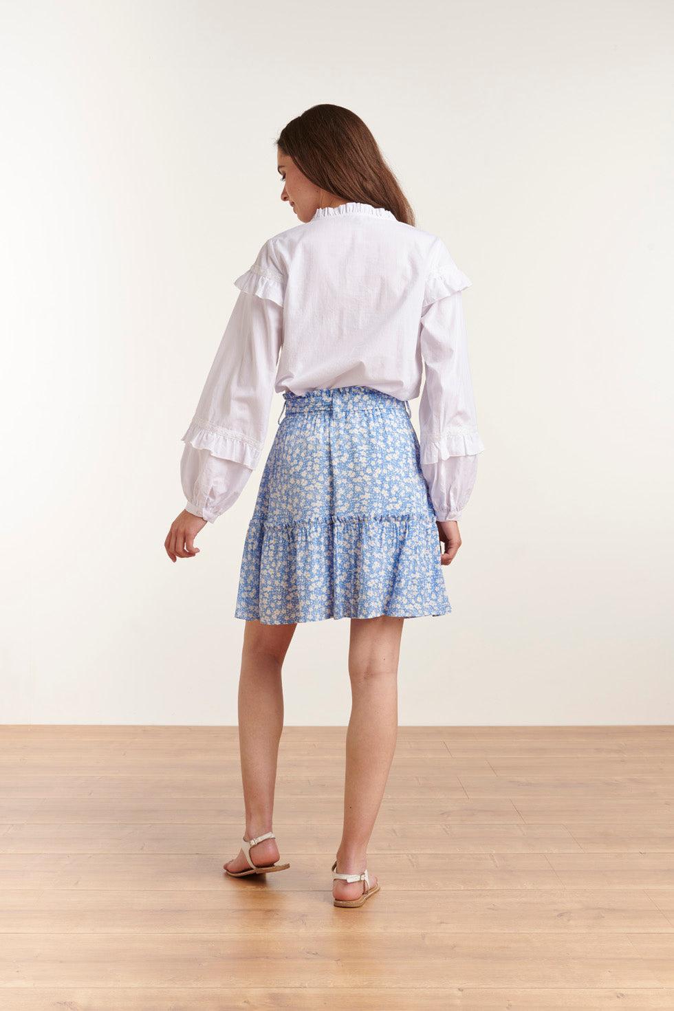 23058-000 Te Top Met Hoge Halslijnpofmouwen | White