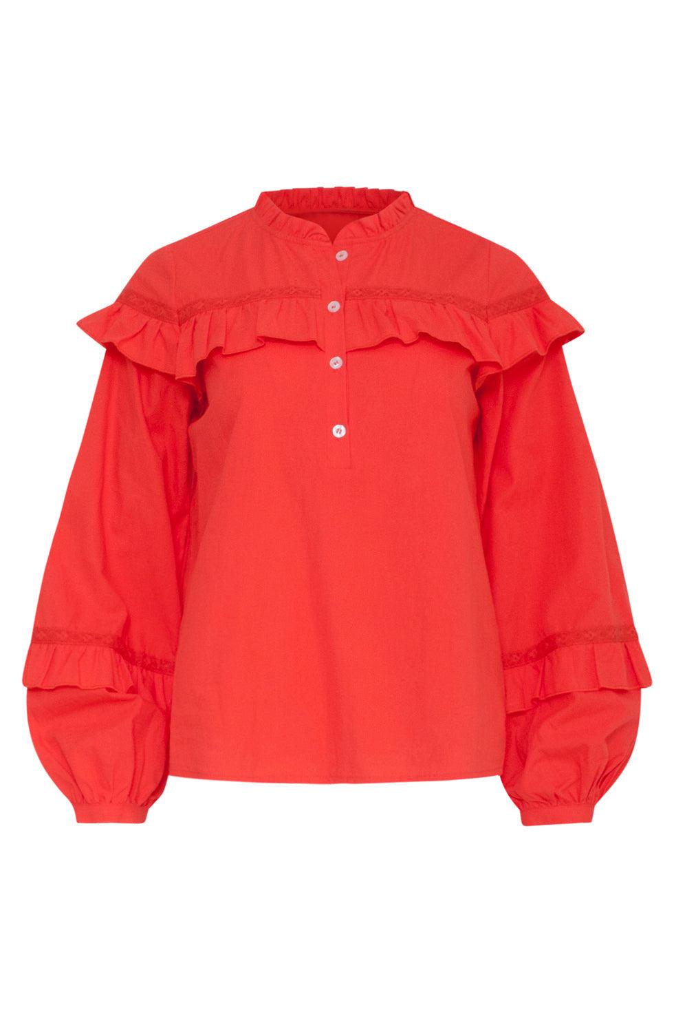 23058-250 Ruffled Trim Top - Met Speelse Ruchescomfortabele Pasvorm | Orange
