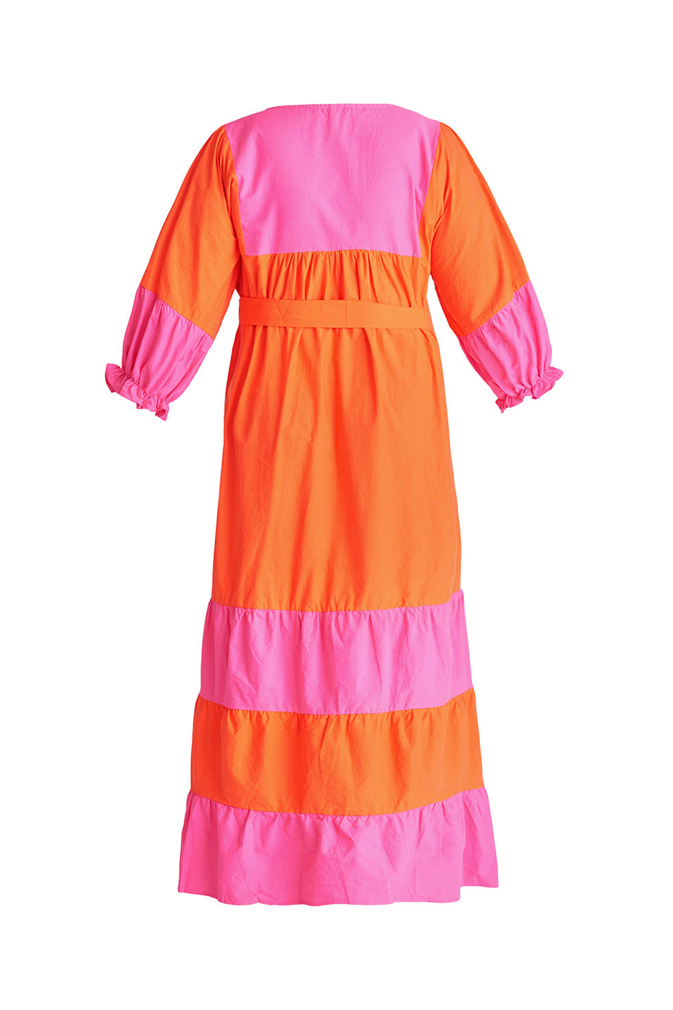23059 Katoenen Color Block Jurktrendy Fuchsia Voor De Lente/Zomer | Orange-Fuchsia