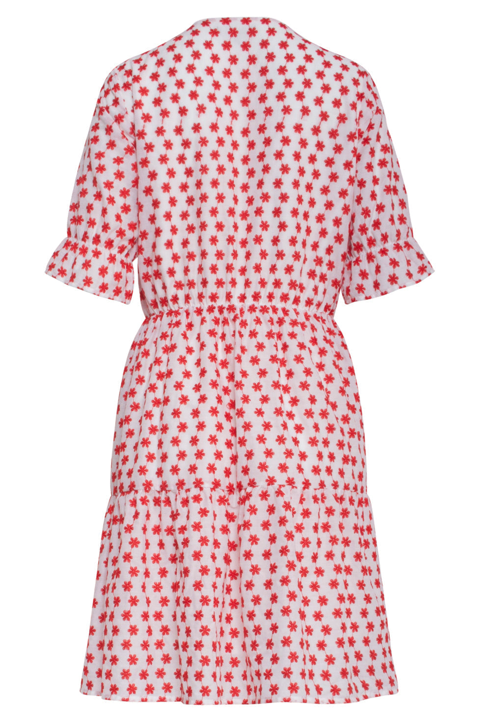 23066 White-Red Floral Block Printed Above Knee Dress
