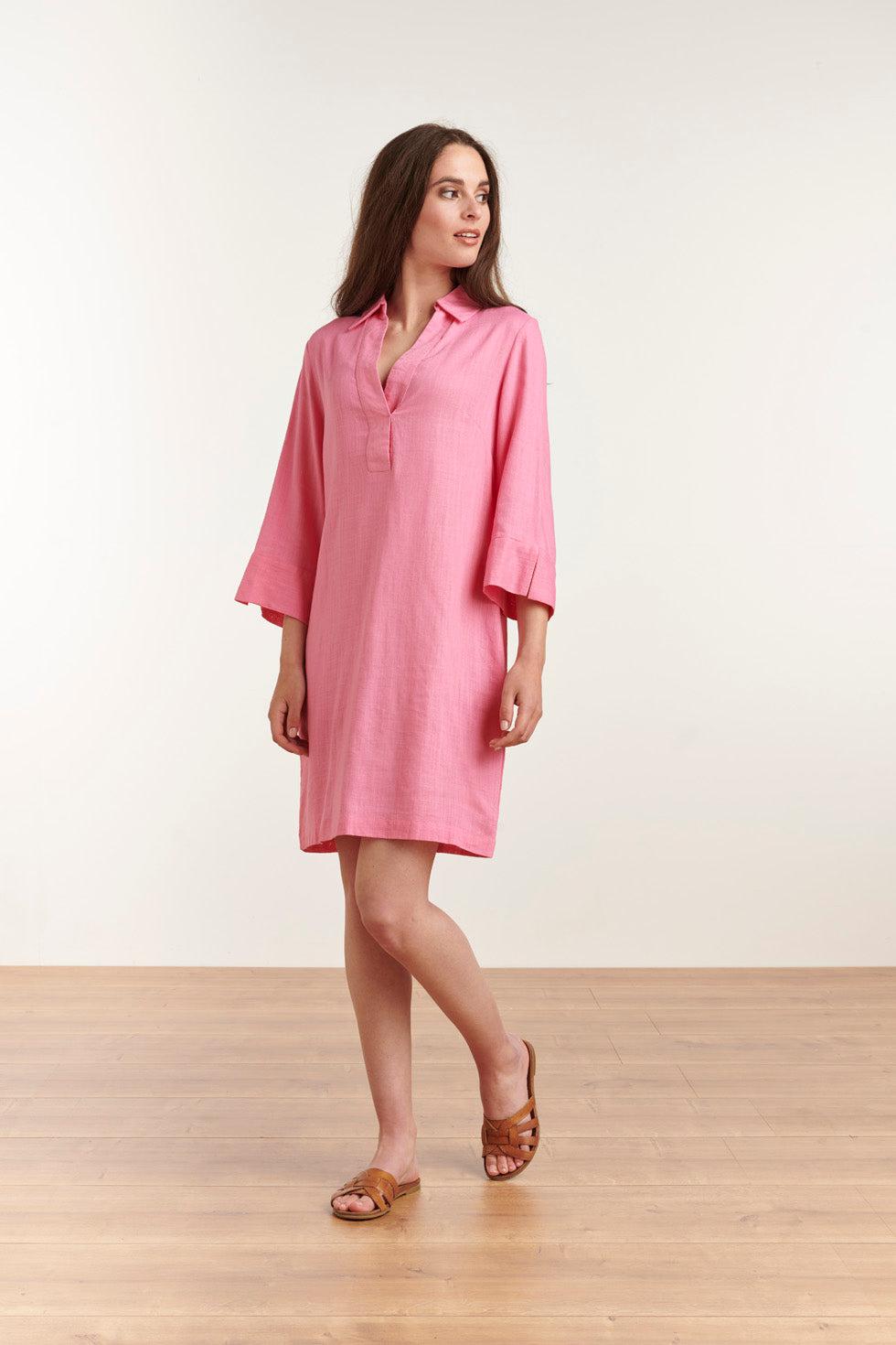 23080-420 Zomerjurk Met Korte Mouwen Voor Vrouwen | Pink