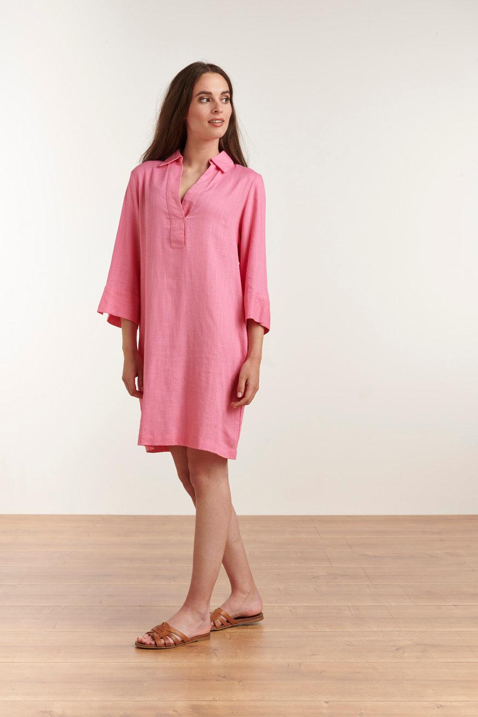 23080-420 Zomerjurk Met Korte Mouwen Voor Vrouwen | Pink
