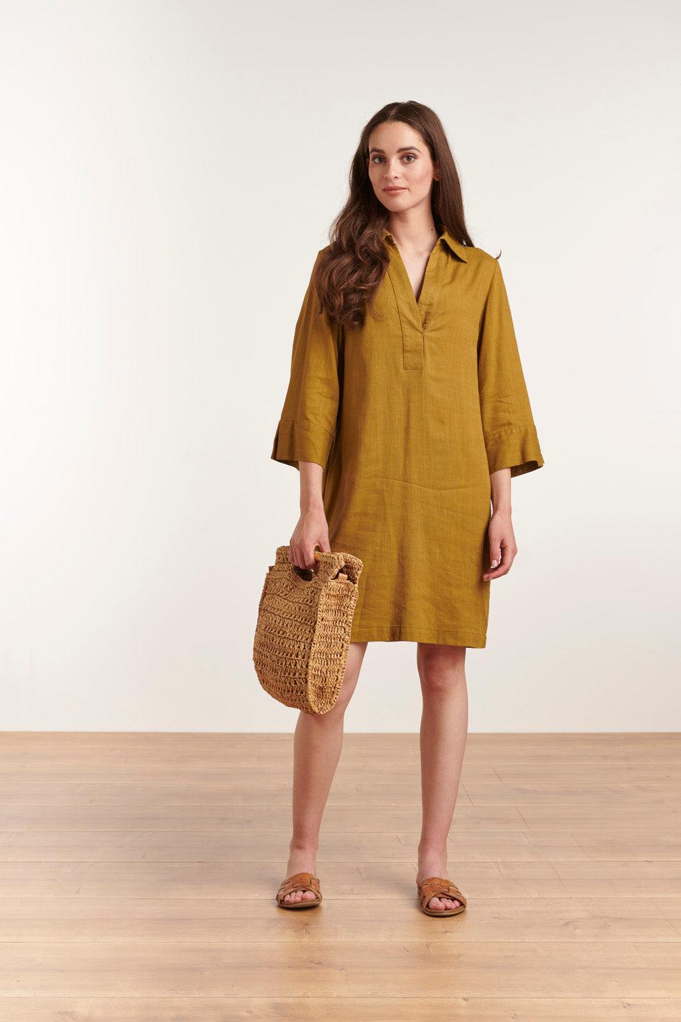 23080-550 Vrouwen Leuke Kraag Zomer Korte Overhemd Jurk | Army Green
