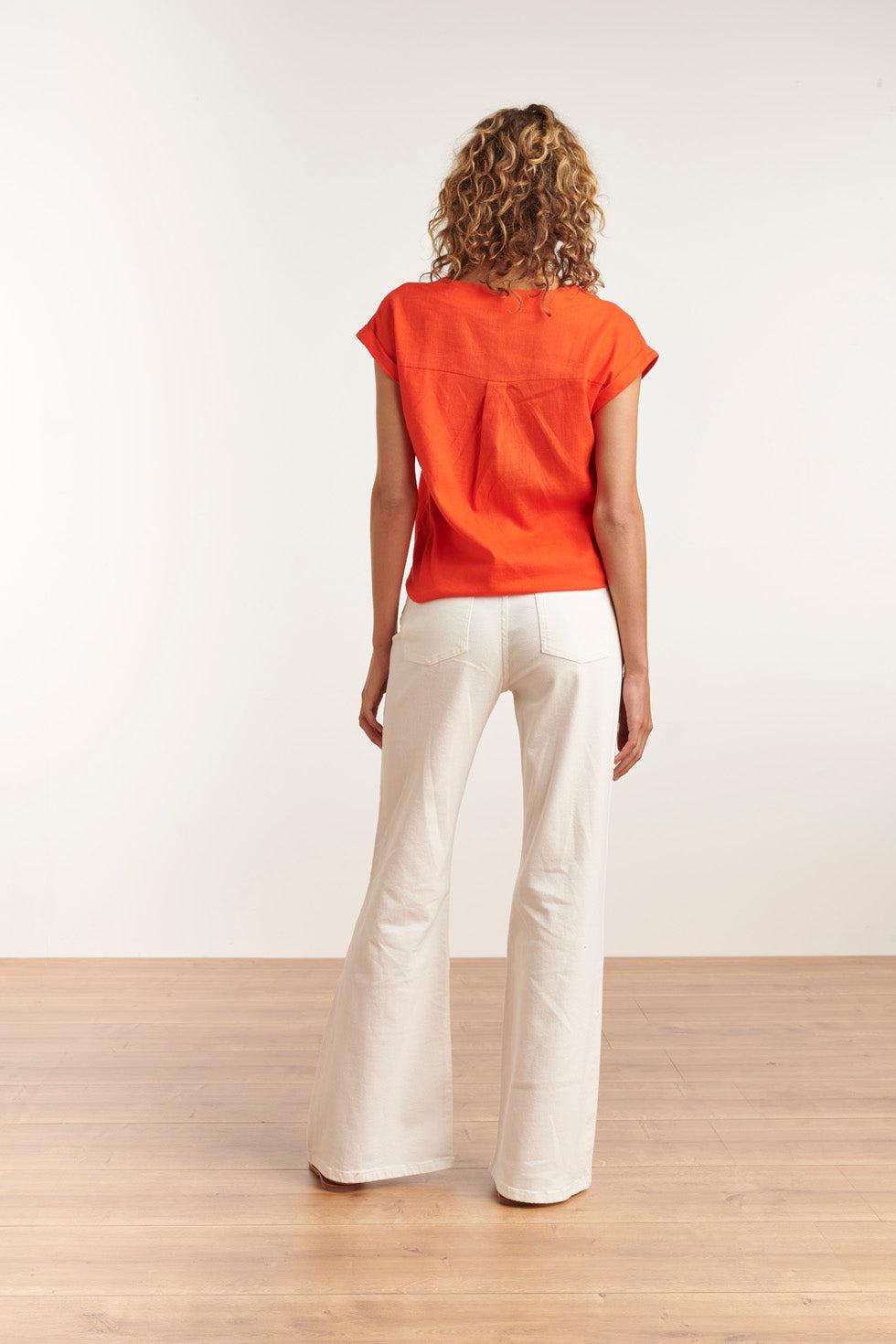 23081-250 Casual Korte Mouwen Top V-Hals | Orange