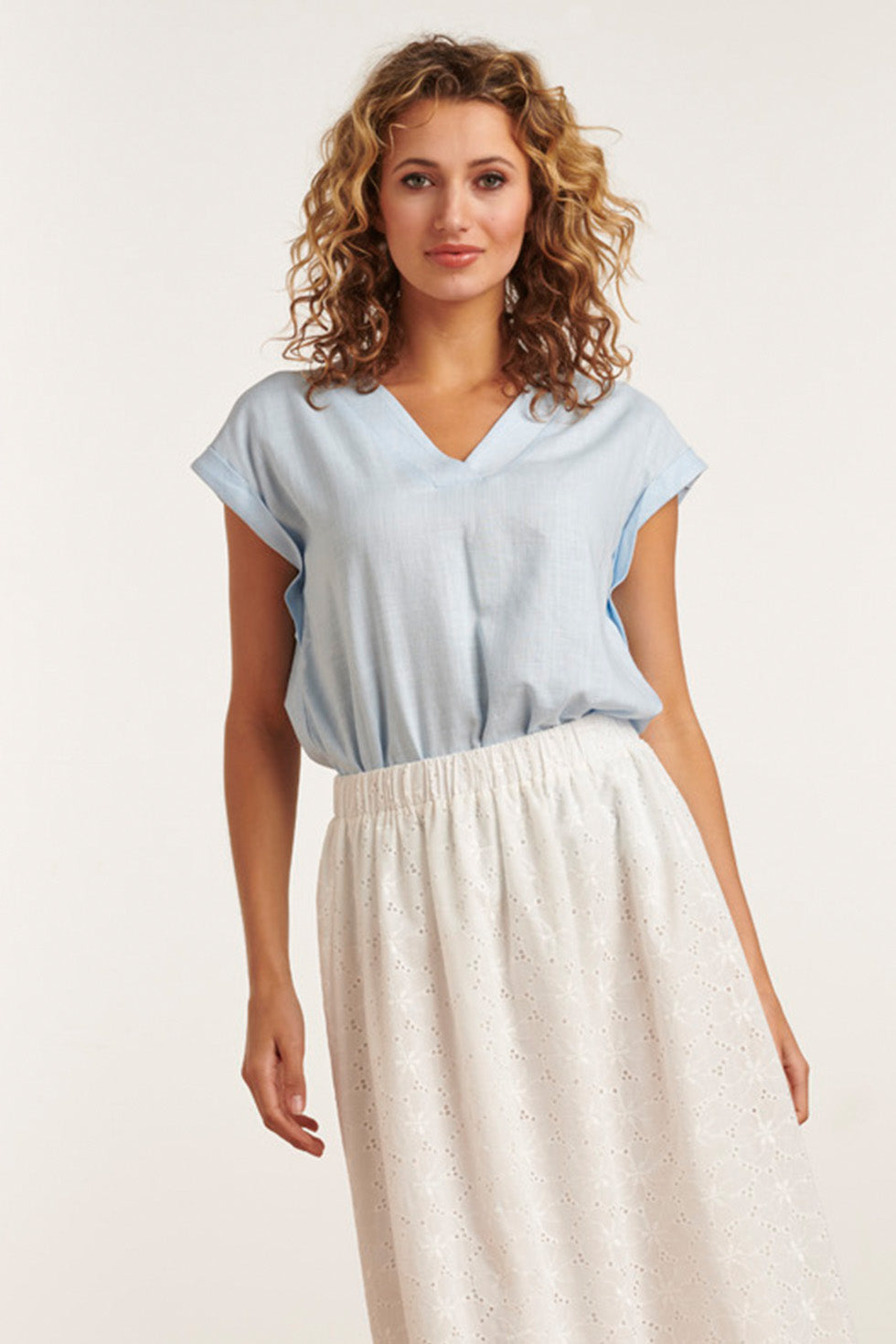 23081-600 Casual Korte Mouwen Top V-Halslicht | Light Blue