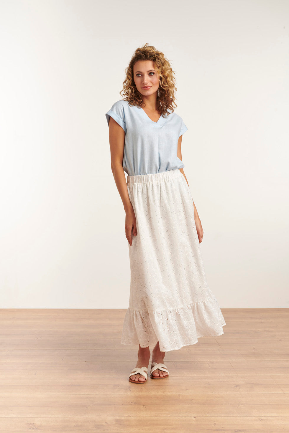 23081-600 Casual Korte Mouwen Top V-Halslicht | Light Blue